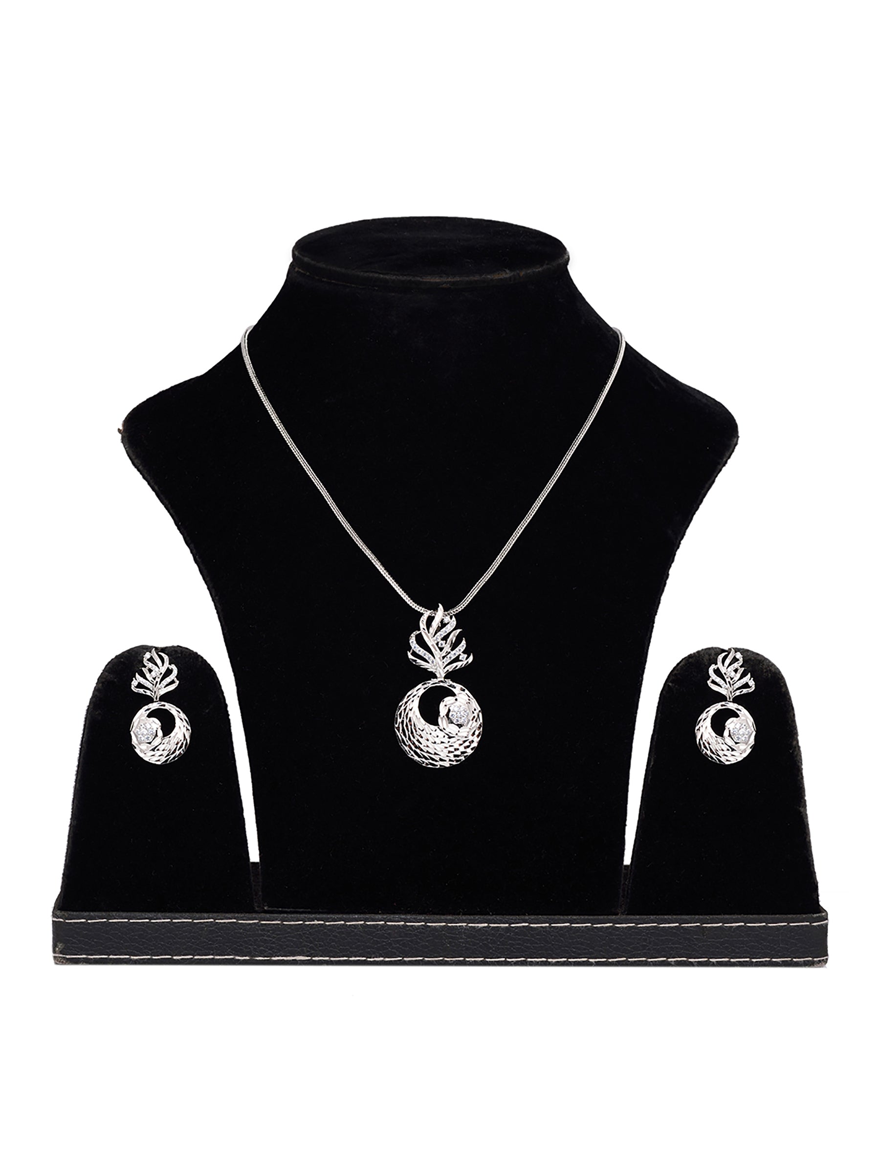 White Rhodium plated AD studded Round Pendant Earrings set chain, zaveri pearls, sale price rs, sale price, sale gold plated, sale gold, sale, rubans, ring, regular price, priyassi jewellery,