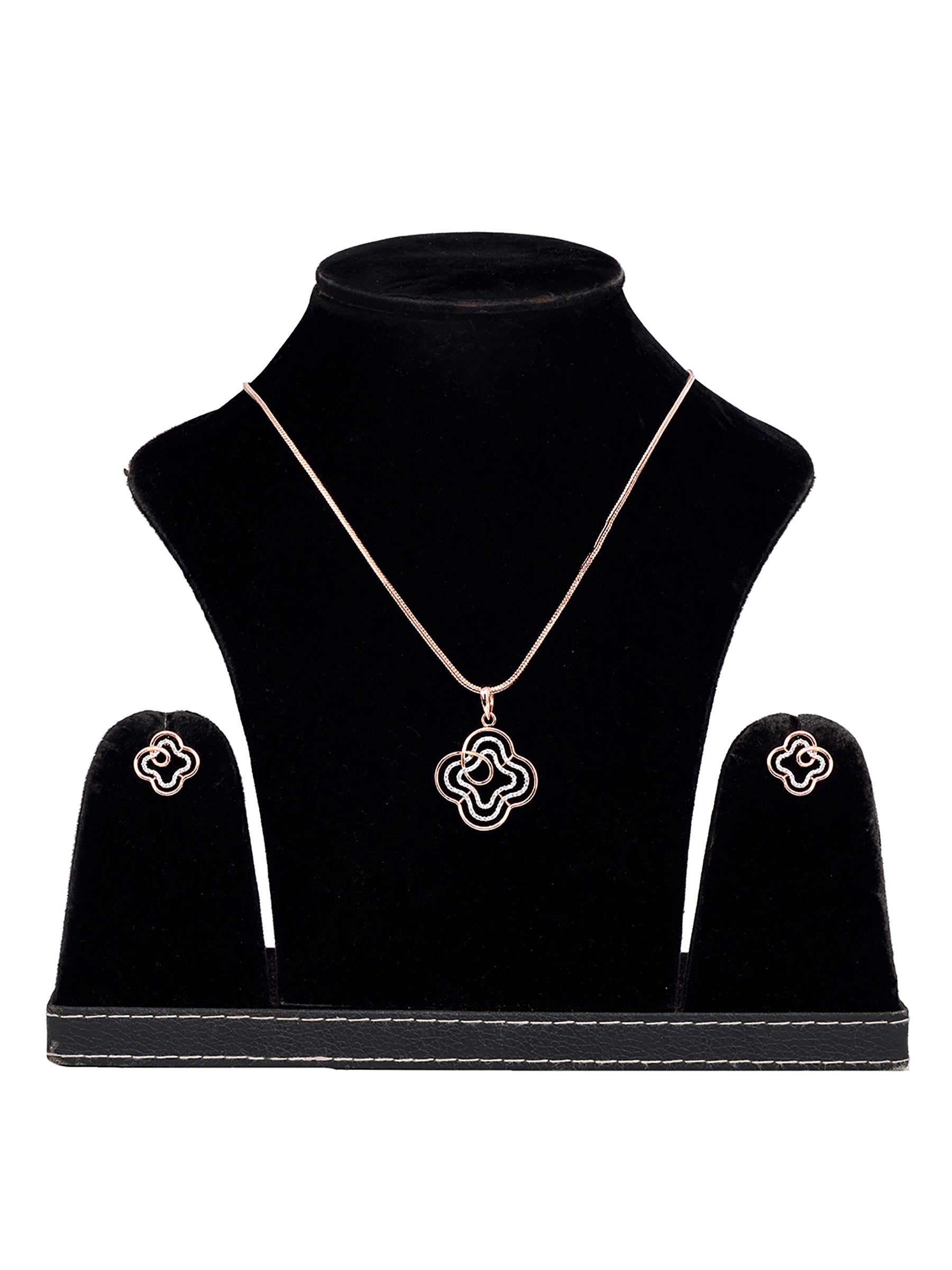 Rose Gold plated AD studded Floral design Pendant Earrings set chain, zaveri pearls, sale price rs, sale price, sale gold plated, sale gold, sale, rubans, ring, regular price, priyassi jewell