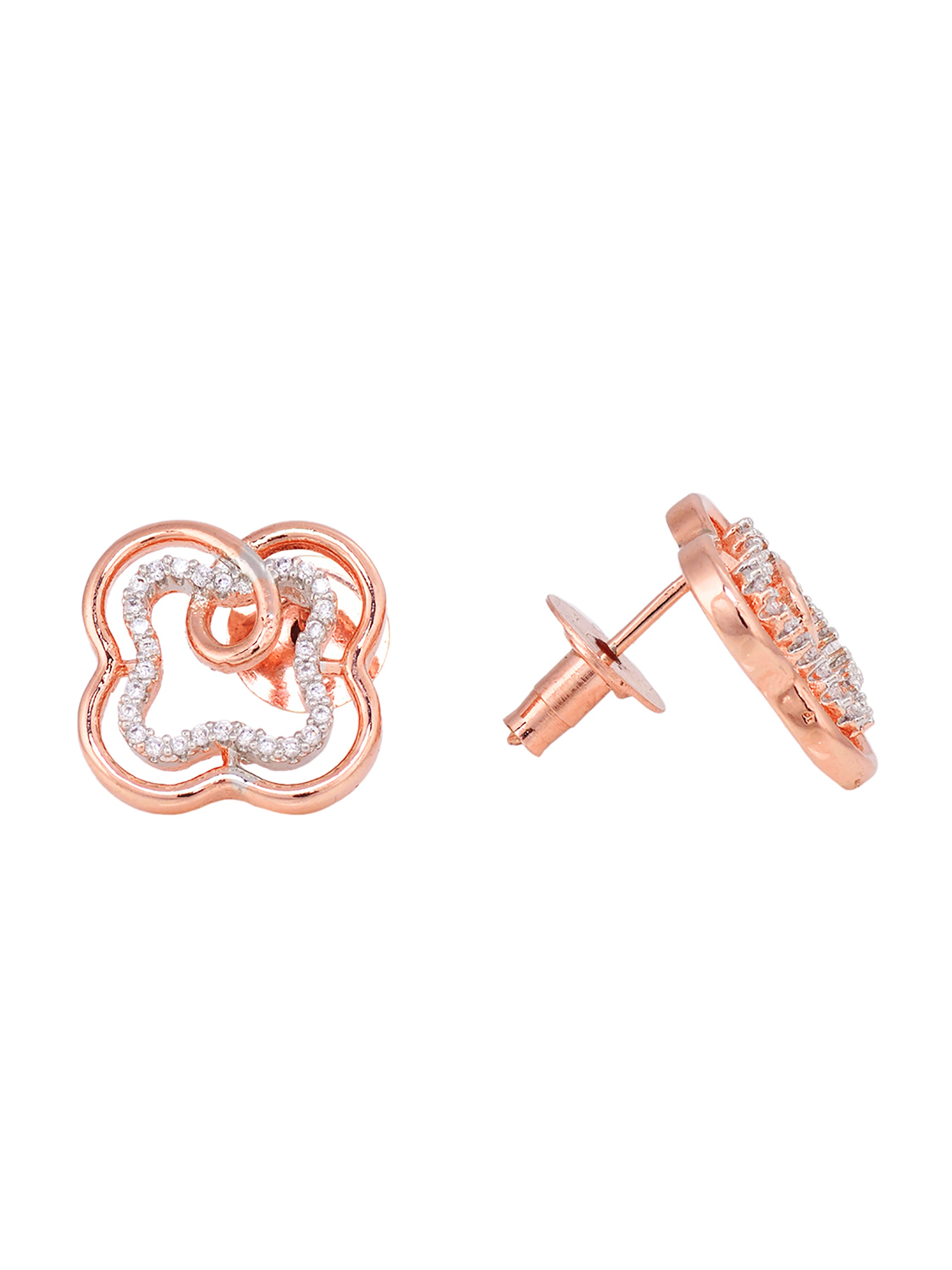 Rose Gold plated AD studded Floral design Pendant Earrings set chain, zaveri pearls, sale price rs, sale price, sale gold plated, sale gold, sale, rubans, ring, regular price, priyassi jewell