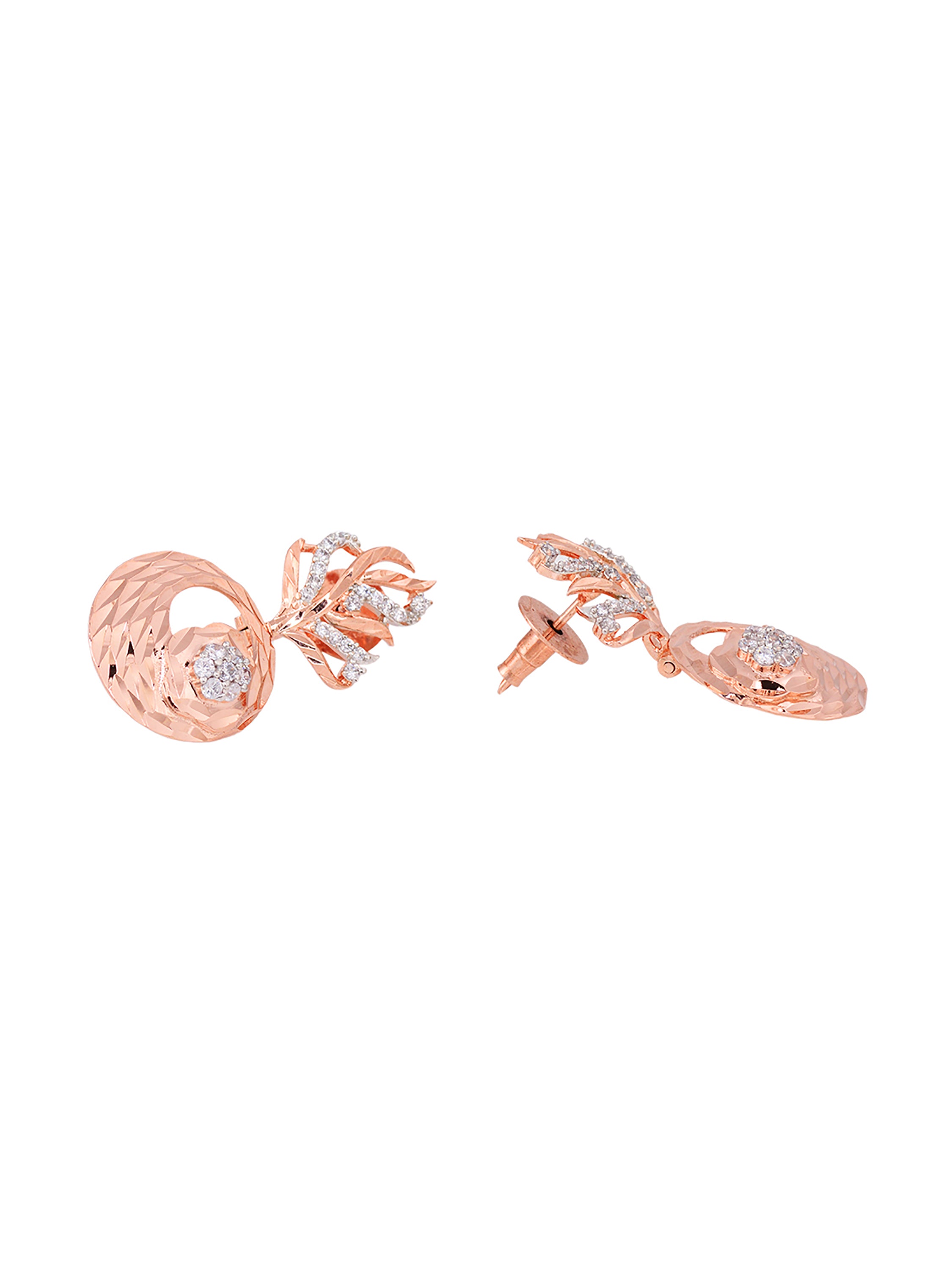 Rose Gold plated AD studded Round Pendant Earrings set chain, zaveri pearls, sale price rs, sale price, sale gold plated, sale gold, sale, rubans, ring, regular price, priyassi jewellery, kus