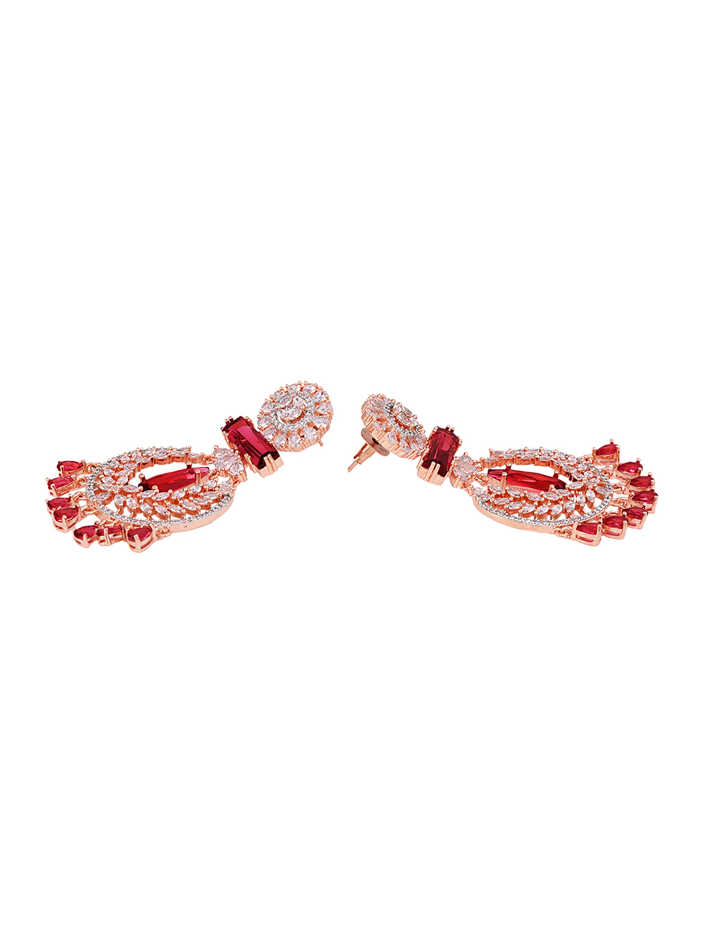 Rose Gold Plated Ruby AD studded Drop Earrings, zaveri pearls, sale price rs, sale price, sale gold plated, sale gold, sale, rubans, ring, regular price, priyassi jewellery, kushal's - Saraf 