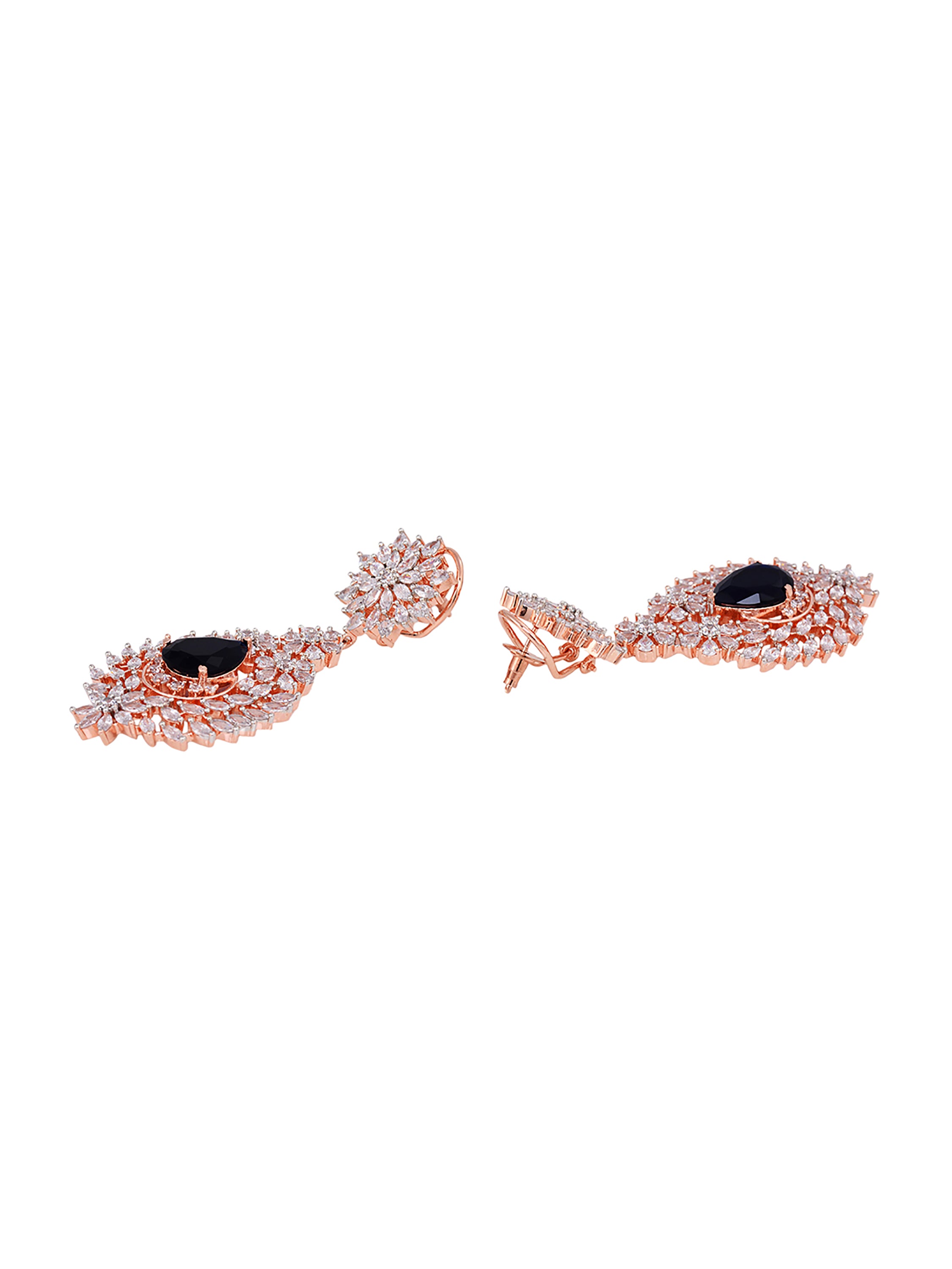 Rose Gold Plated Blue AD studded Drop Earrings, zaveri pearls, sale price rs, sale price, sale gold plated, sale gold, sale, rubans, ring, regular price, priyassi jewellery, kushal's - Saraf 
