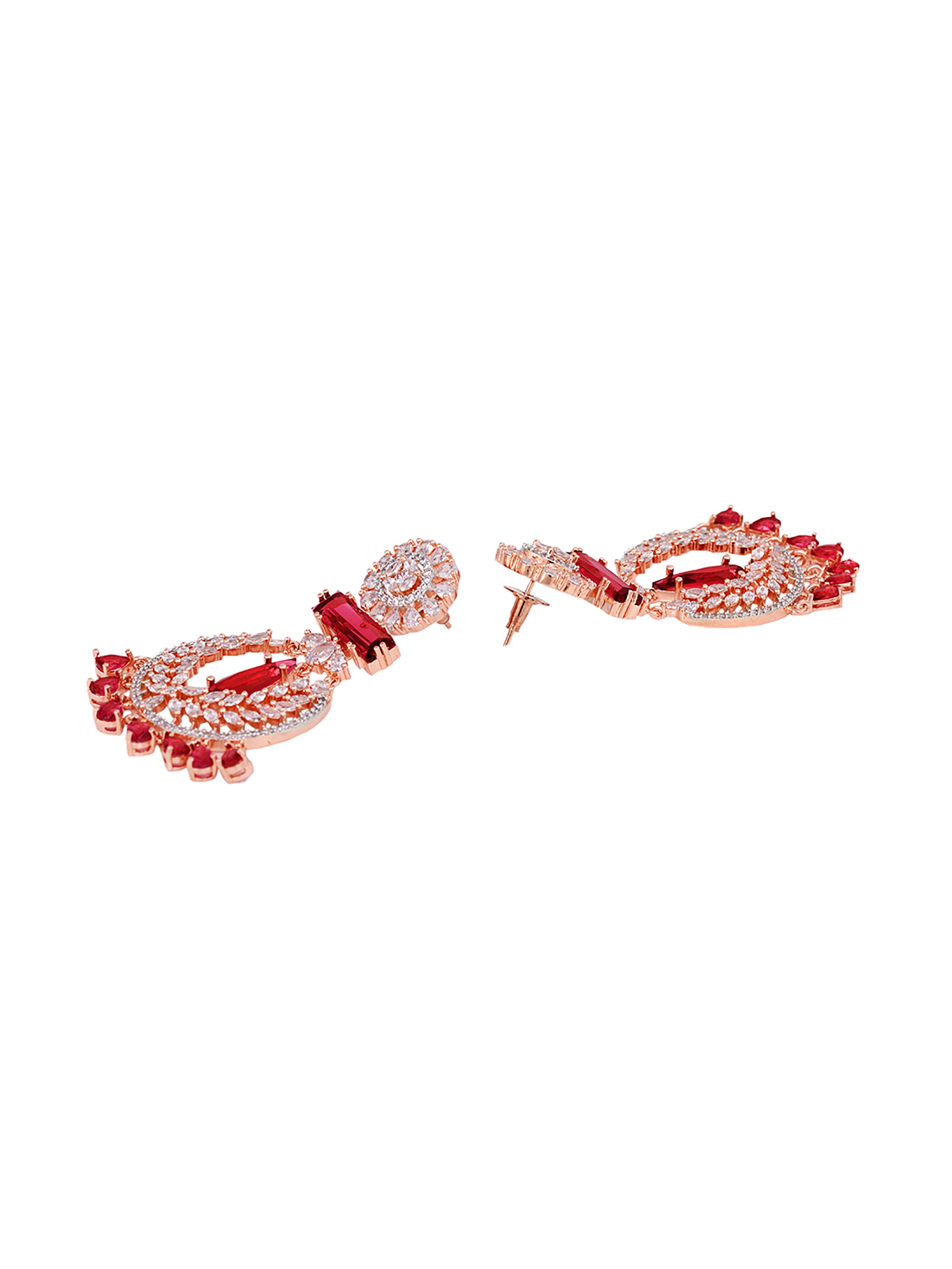 Rose Gold Plated Ruby AD studded Drop Earrings, zaveri pearls, sale price rs, sale price, sale gold plated, sale gold, sale, rubans, ring, regular price, priyassi jewellery, kushal's - Saraf 
