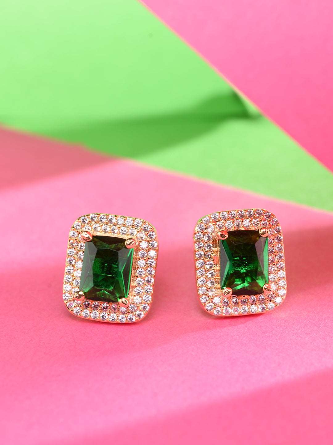 Gold Plated Green AD Studded Studs Earring, zaveri pearls, sale price rs, sale price, sale gold plated, sale gold, sale, rubans, ring, regular price, priyassi jewellery, kushal's - Saraf RS J