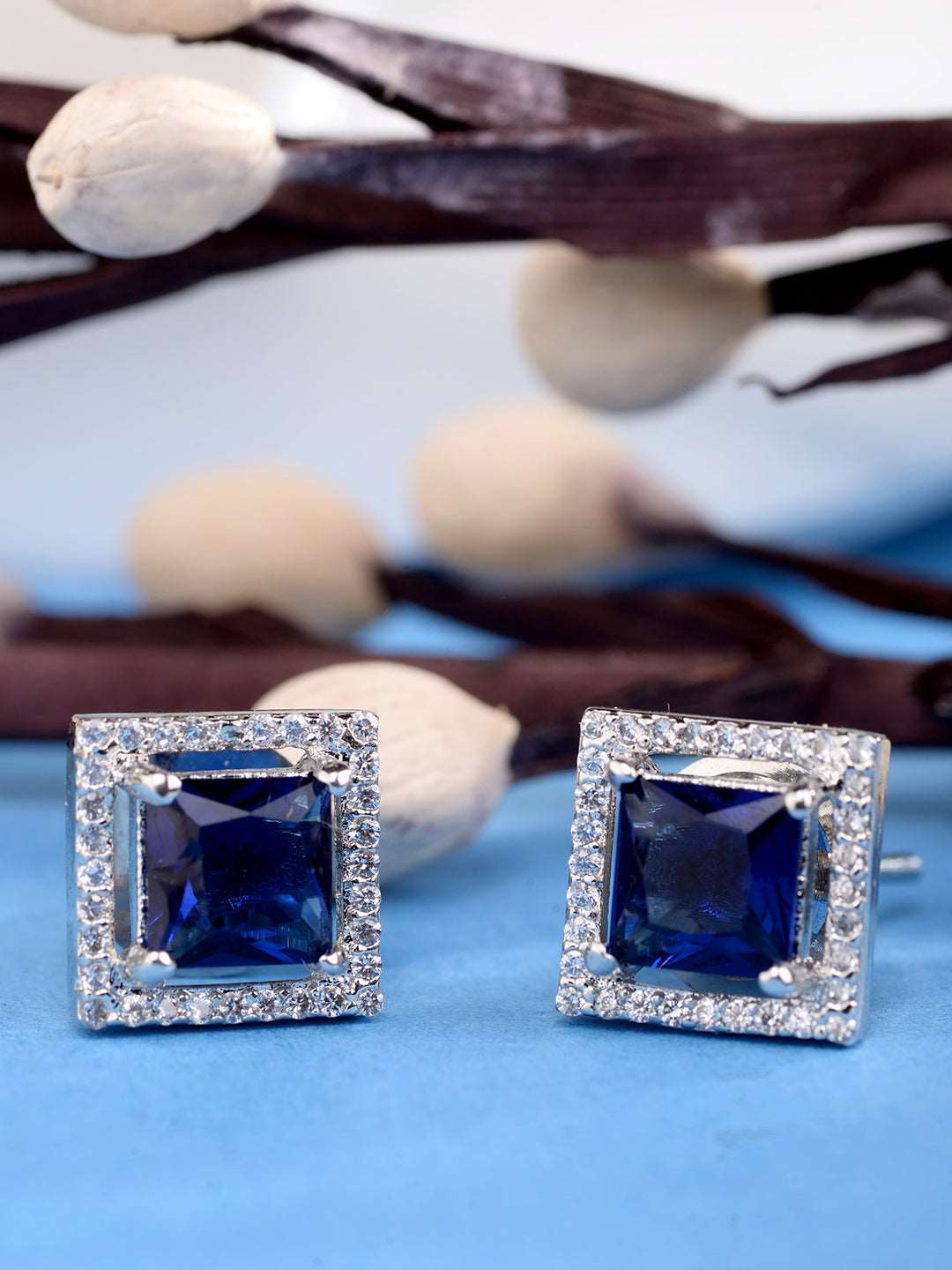 Blue Square Studs Earrings, zaveri pearls, sale price rs, sale price, sale gold plated, sale gold, sale, rubans, ring, regular price, priyassi jewellery, kushal's - Saraf RS Jewellery