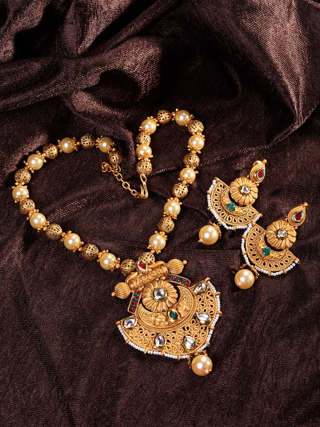 Antique Gold Plated Kundan studded Rajwadi Temple Pendant Jewellery Set, zaveri pearls, sale price rs, sale price, sale gold plated, sale gold, sale, rubans, ring, regular price, priyassi jew