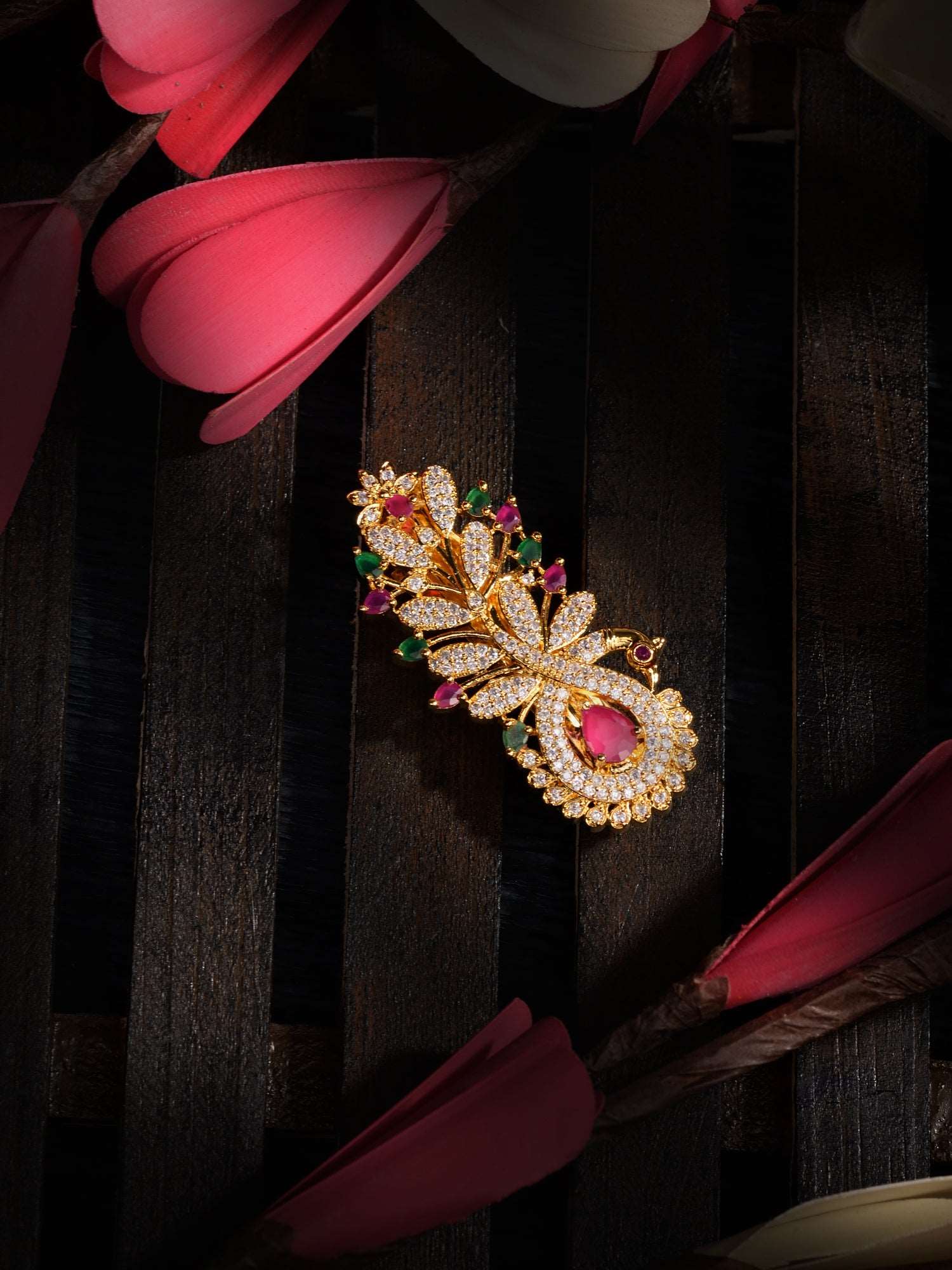 Gold Plated Peacock French Barrette Hair Claw Clip, zaveri pearls, sale price rs, sale price, sale gold plated, sale gold, sale, rubans, ring, regular price, priyassi jewellery, kushal's - Sa