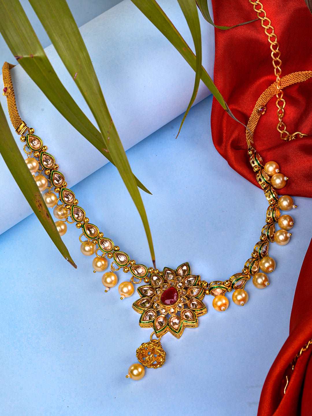 Gold Plated Floral Design Beaded Kamarbandh, zaveri pearls, sale price rs, sale price, sale gold plated, sale gold, sale, rubans, ring, regular price, priyassi jewellery, kushal's - Saraf RS 