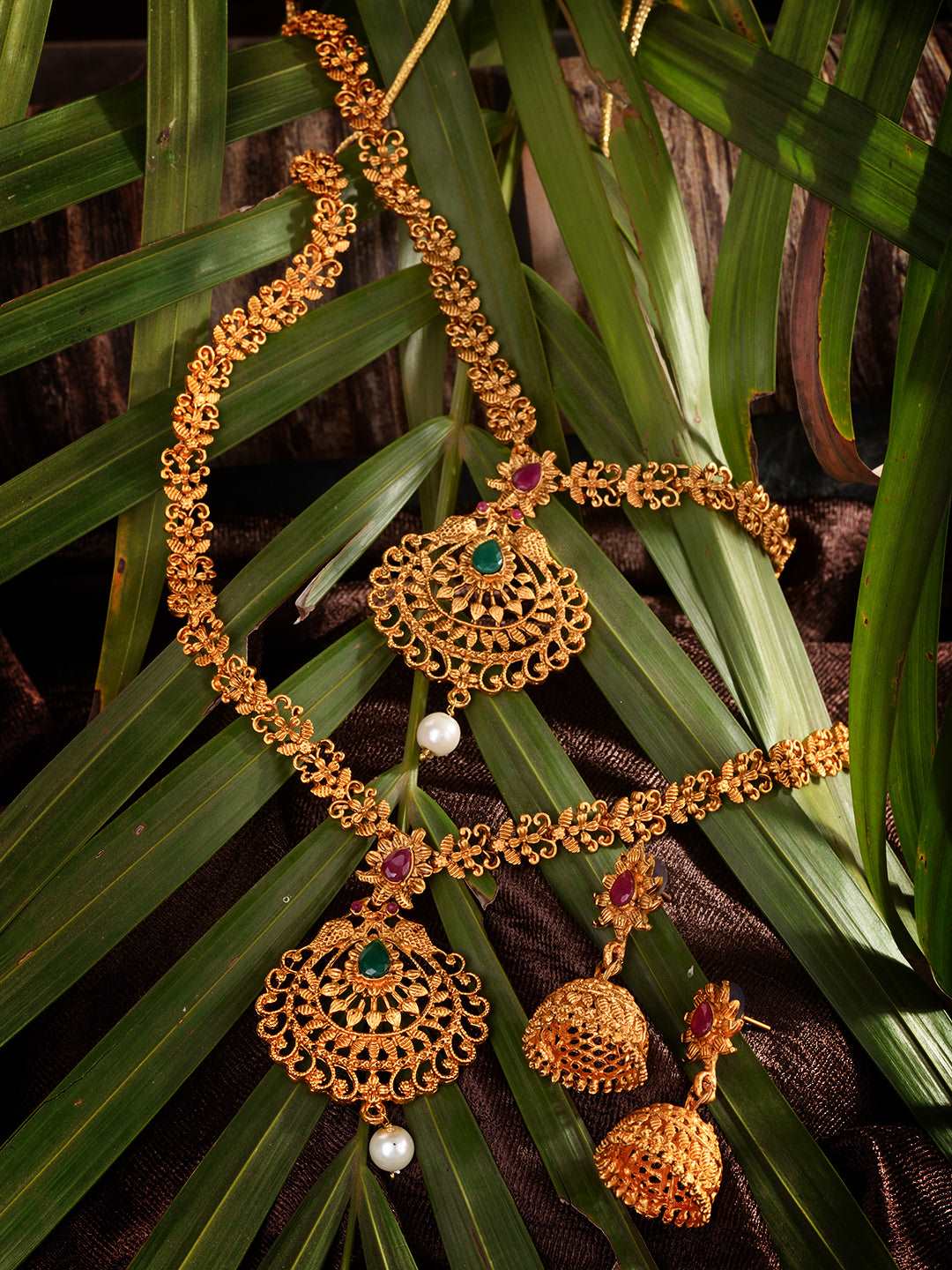 Gold Plated Grand South Indian Imitation Bridal combo Temple Jewellery Set, zaveri pearls, sale price rs, sale price, sale gold plated, sale gold, sale, rubans, ring, regular price, priyassi 