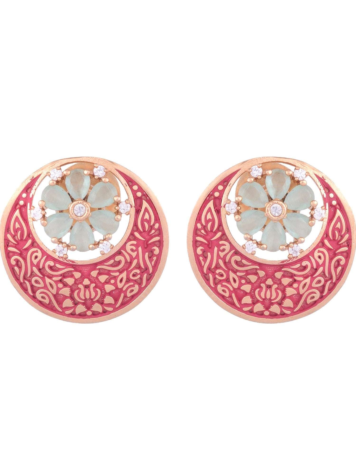 Beautiful Red Enamelled Studs Chandbali stylesmall earrings Blue diamond embellishments, zaveri pearls, sale price rs, sale price, sale gold plated, sale gold, sale, rubans, ring, regular pri