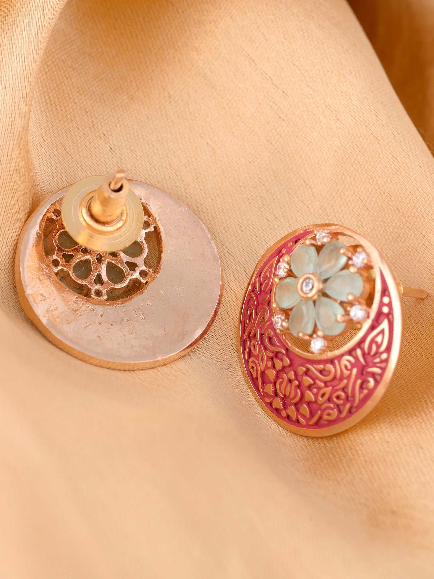 Beautiful Red Enamelled Studs Chandbali stylesmall earrings Blue diamond embellishments, zaveri pearls, sale price rs, sale price, sale gold plated, sale gold, sale, rubans, ring, regular pri