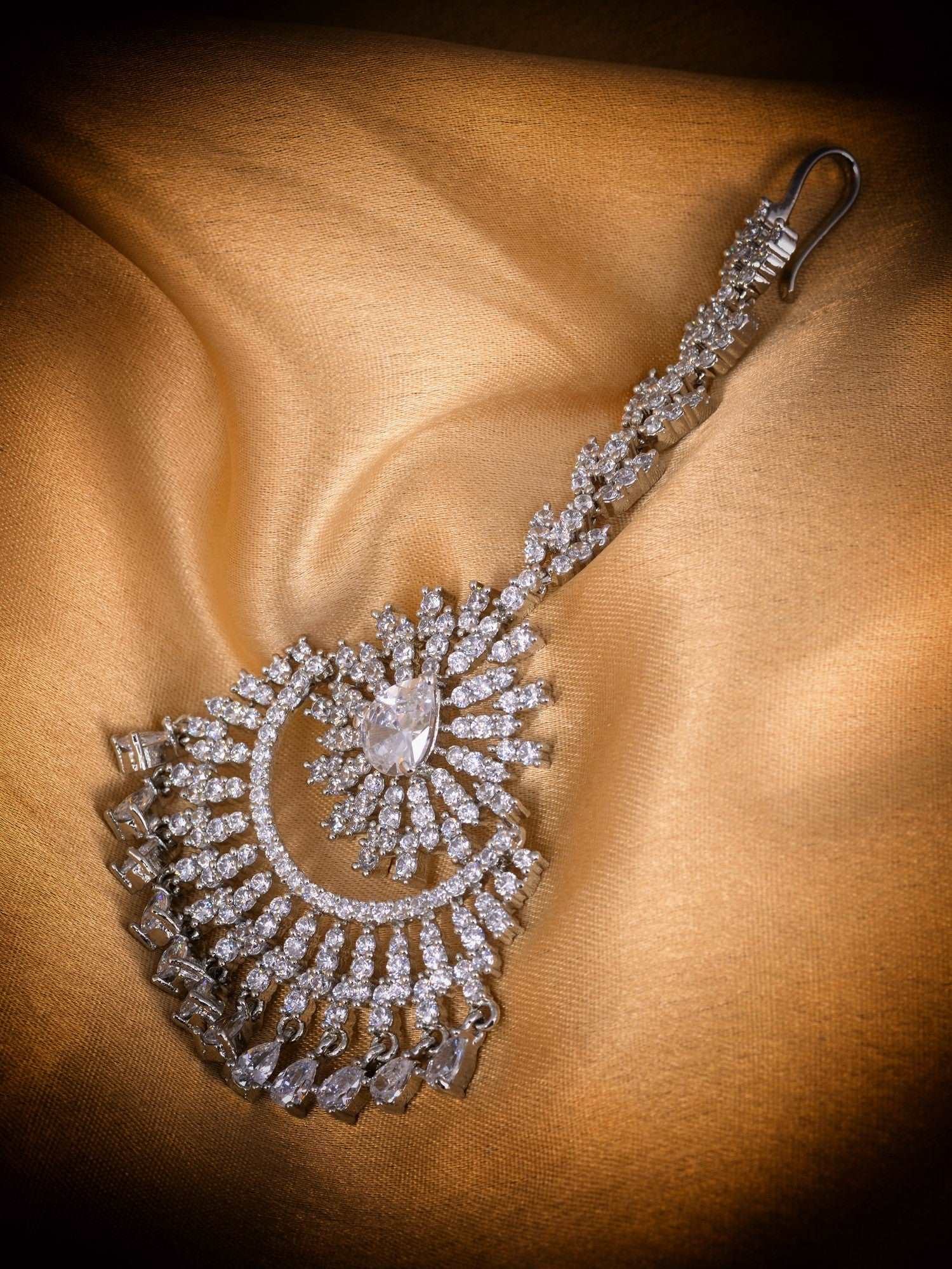 Chandbali style Diamond Maang Tikka Silver plated & AD studded for Women & Girls, zaveri pearls, sale price rs, sale price, sale gold plated, sale gold, sale, rubans, ring, regular price, pri