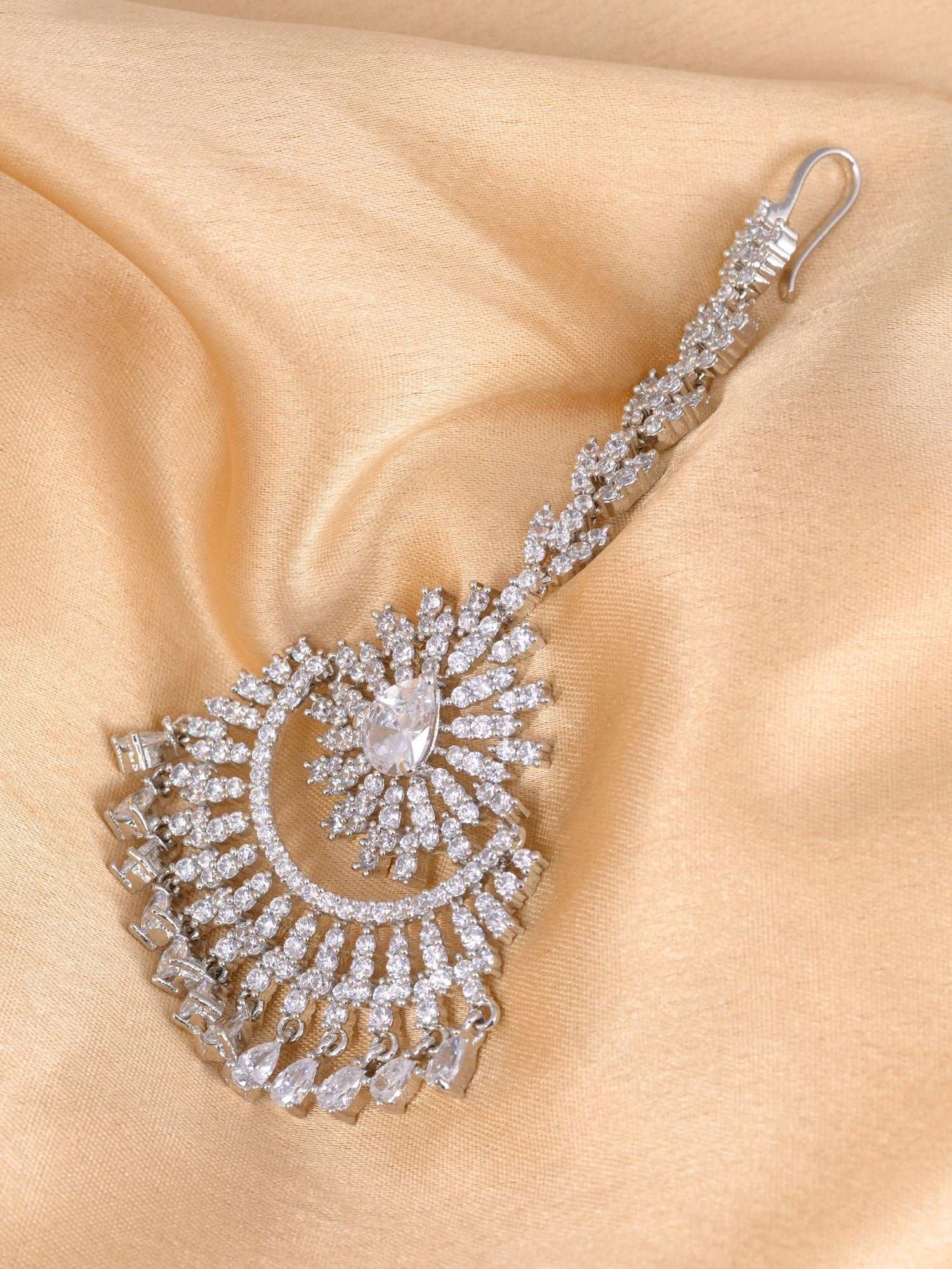 Chandbali style Diamond Maang Tikka Silver plated & AD studded for Women & Girls, zaveri pearls, sale price rs, sale price, sale gold plated, sale gold, sale, rubans, ring, regular price, pri