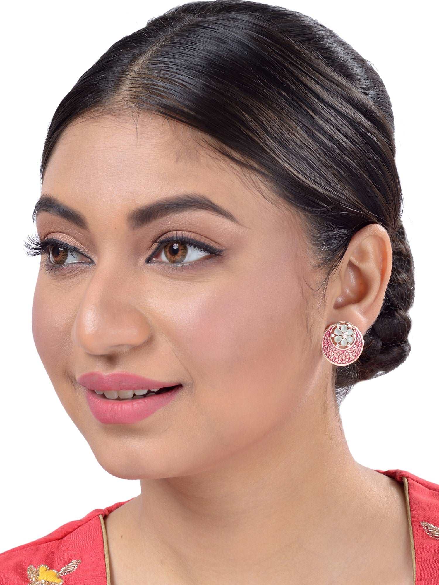 Beautiful Red Enamelled Studs Chandbali stylesmall earrings Blue diamond embellishments, zaveri pearls, sale price rs, sale price, sale gold plated, sale gold, sale, rubans, ring, regular pri