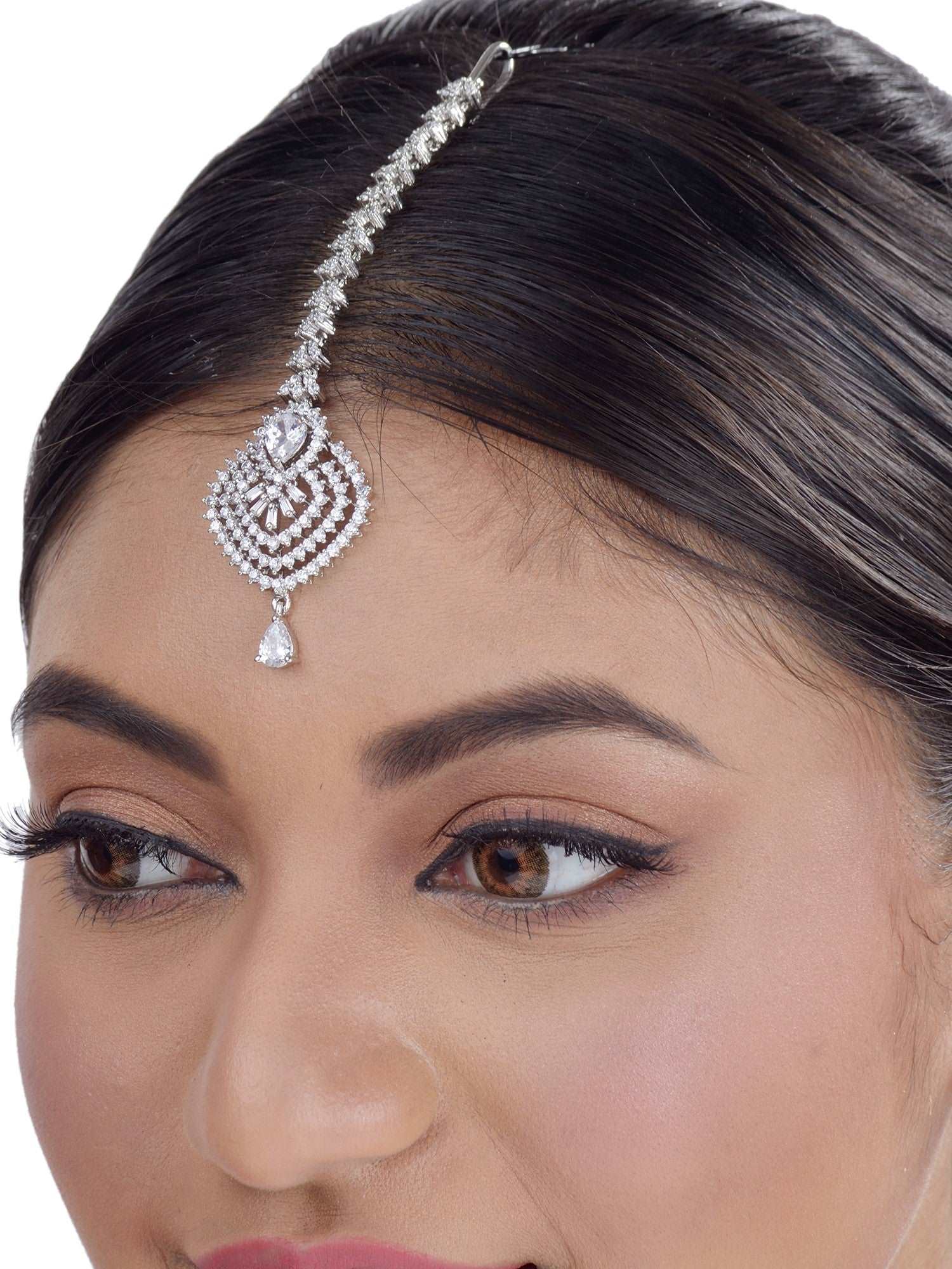 Beautiful Diamond shaped Maang Tikka AD studded Silver plated for Women & Girls, zaveri pearls, sale price rs, sale price, sale gold plated, sale gold, sale, rubans, ring, regular price, priy