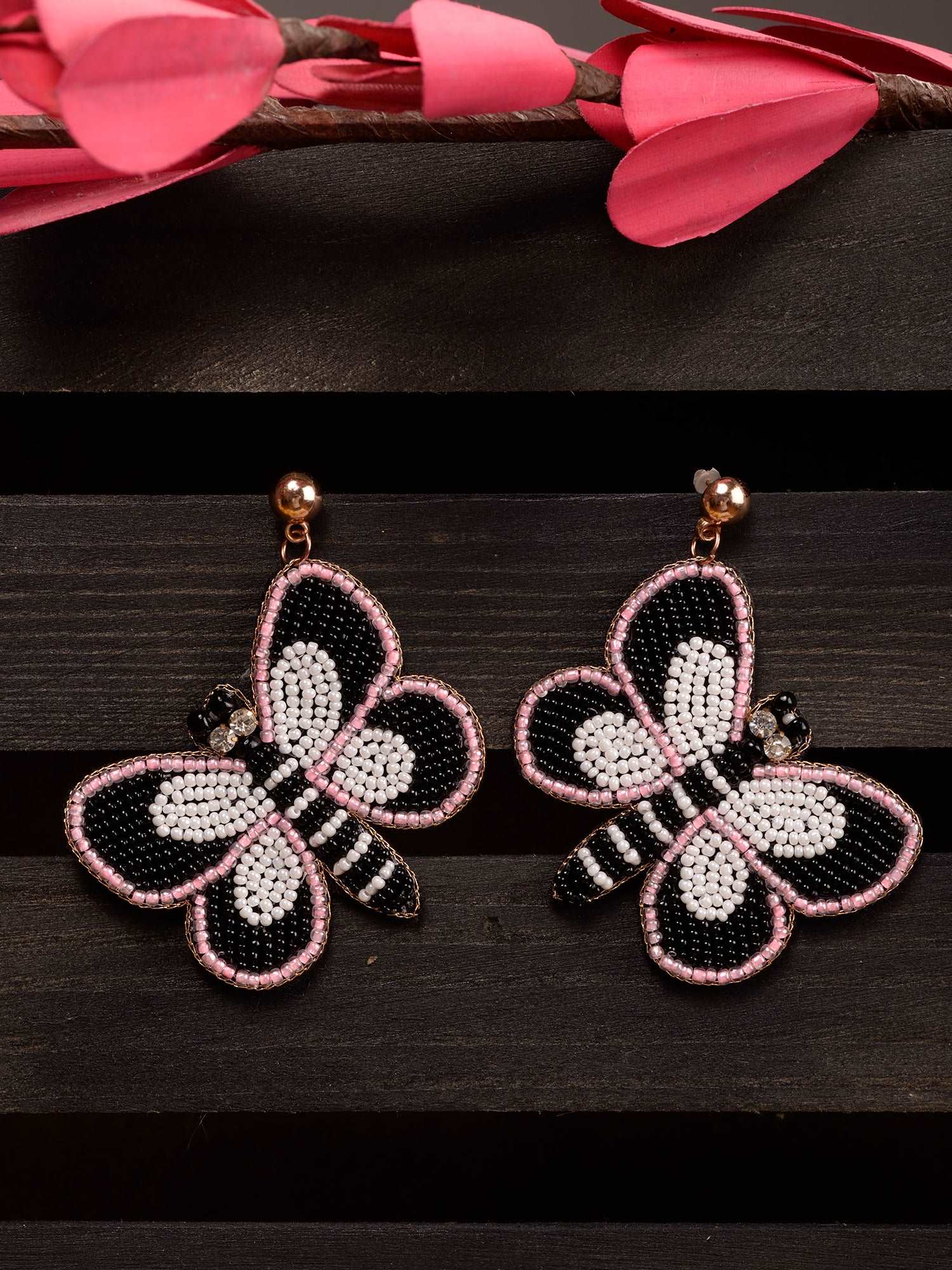 Black & Pink Contemporary Butterfly Earrings, zaveri pearls, sale price rs, sale price, sale gold plated, sale gold, sale, rubans, ring, regular price, priyassi jewellery, kushal's - Saraf RS