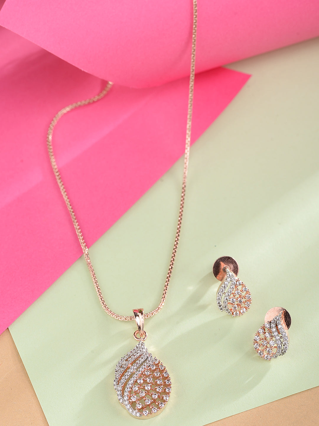 Rose Gold Plated AD Studded Locket jewellery Set, zaveri pearls, sale price rs, sale price, sale gold plated, sale gold, sale, rubans, ring, regular price, priyassi jewellery, kushal's - Sara