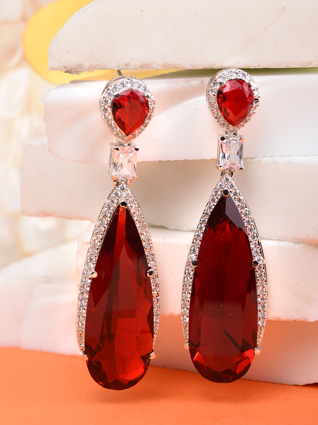Red Contemporary Drop Earrings, zaveri pearls, sale price rs, sale price, sale gold plated, sale gold, sale, rubans, ring, regular price, priyassi jewellery, kushal's - Saraf RS Jewellery