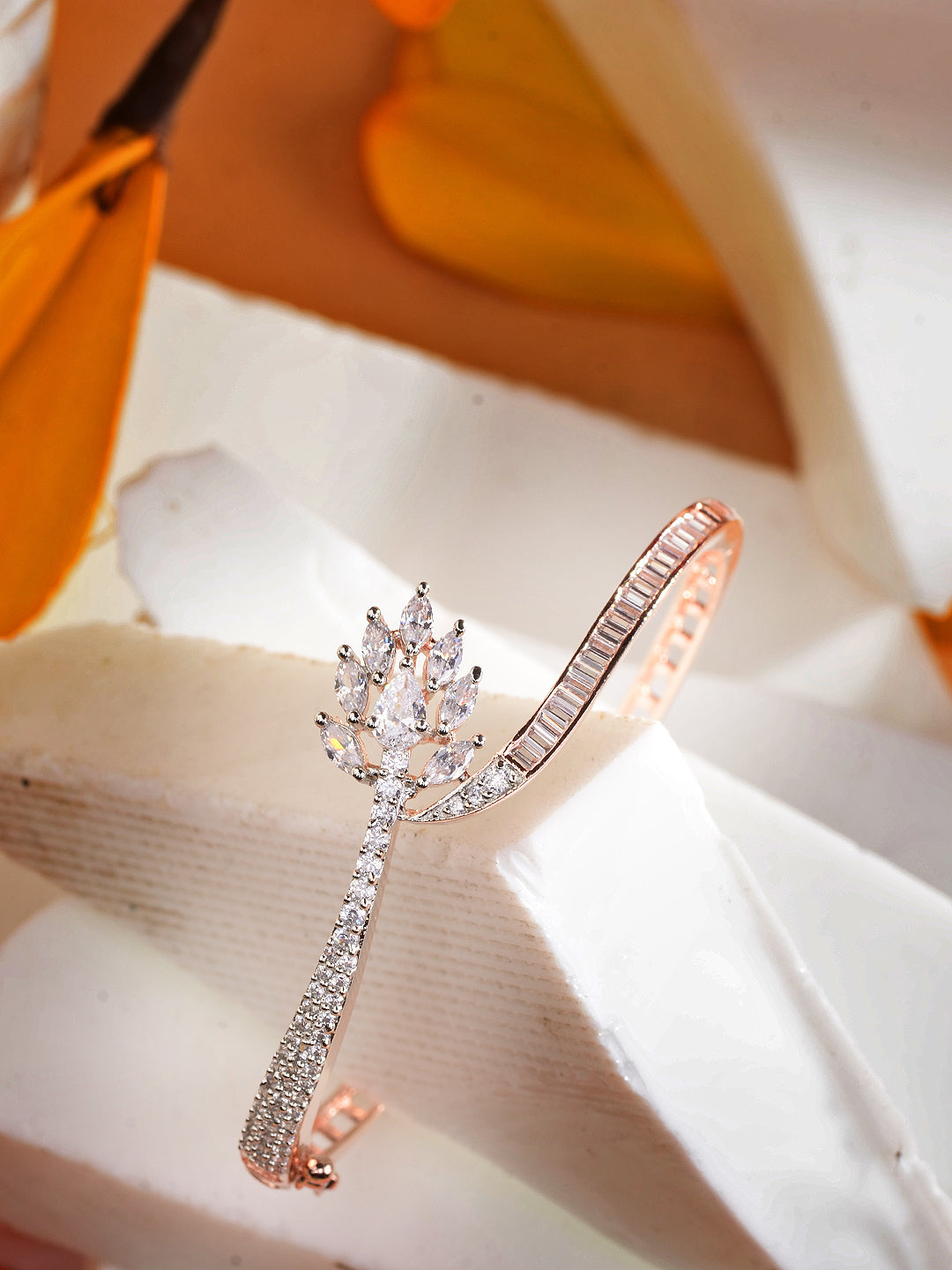 Rose Gold Plated AD Studded Floral Minimal kada Bracelet, zaveri pearls, sale price rs, sale price, sale gold plated, sale gold, sale, rubans, ring, regular price, priyassi jewellery, kushal'