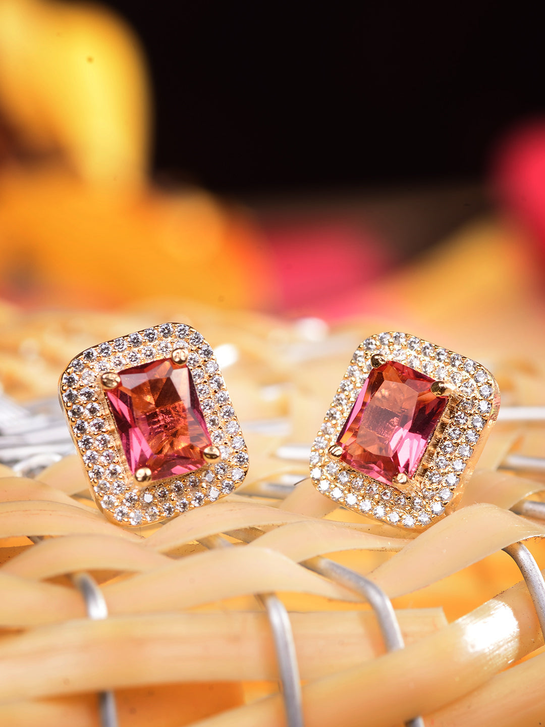 Women GoldPlated Red Square Studs Earrings, zaveri pearls, sale price rs, sale price, sale gold plated, sale gold, sale, rubans, ring, regular price, priyassi jewellery, kushal's - Saraf RS J