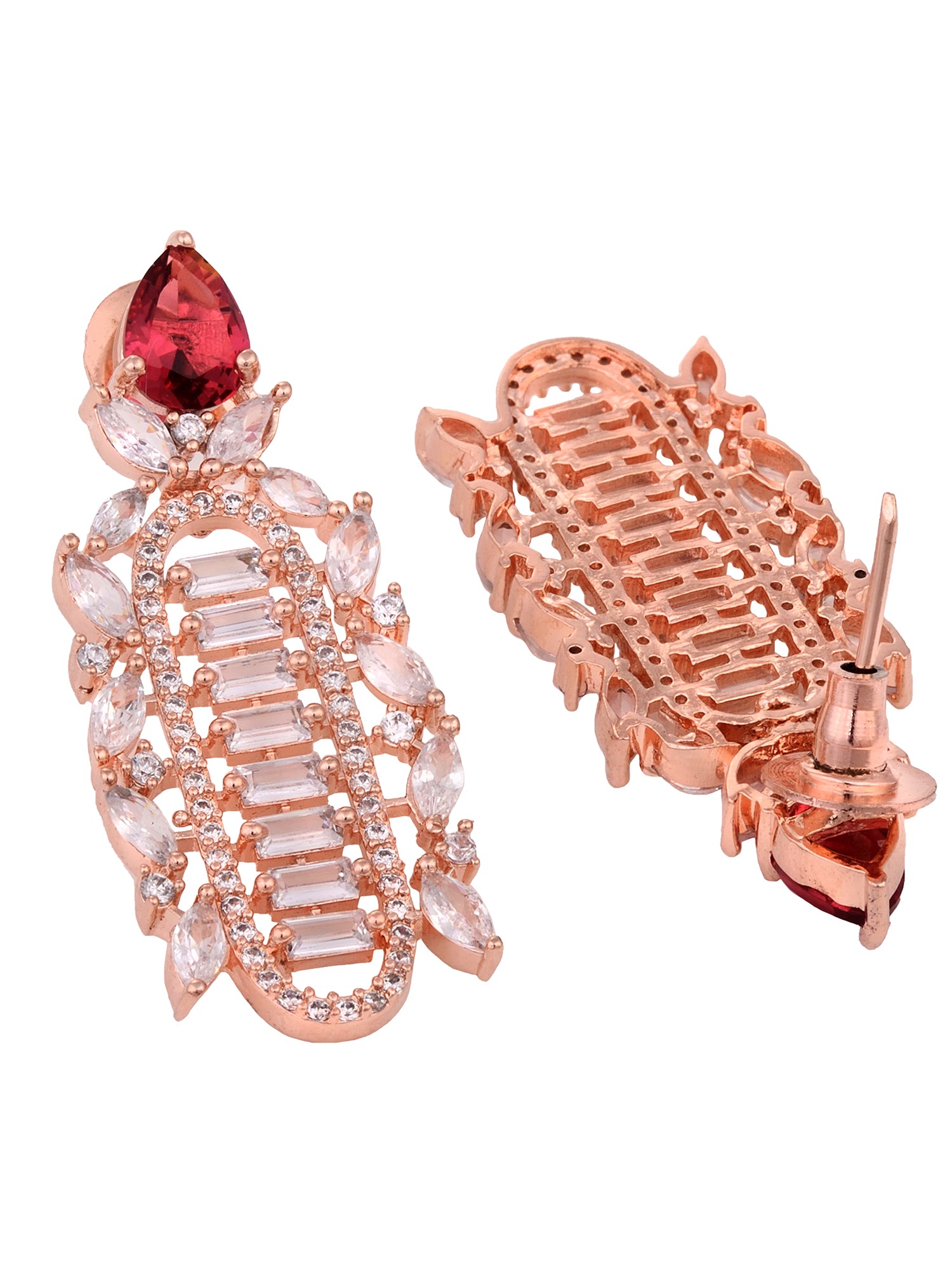 Rose Gold Plated Red & White AD Studded Choker Tika Jewellery Set, zaveri pearls, sale price rs, sale price, sale gold plated, sale gold, sale, rubans, ring, regular price, priyassi jewellery