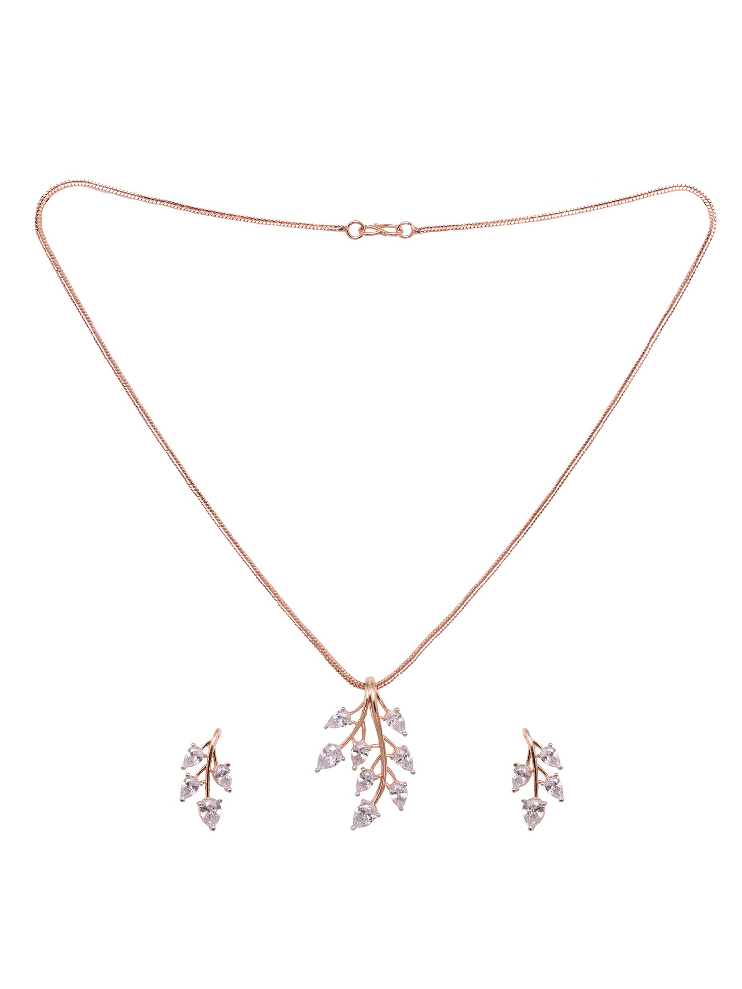 Rose Gold Plated White AD Studded Leaf Design Locket Jewellery Set, zaveri pearls, sale price rs, sale price, sale gold plated, sale gold, sale, rubans, ring, regular price, priyassi jeweller