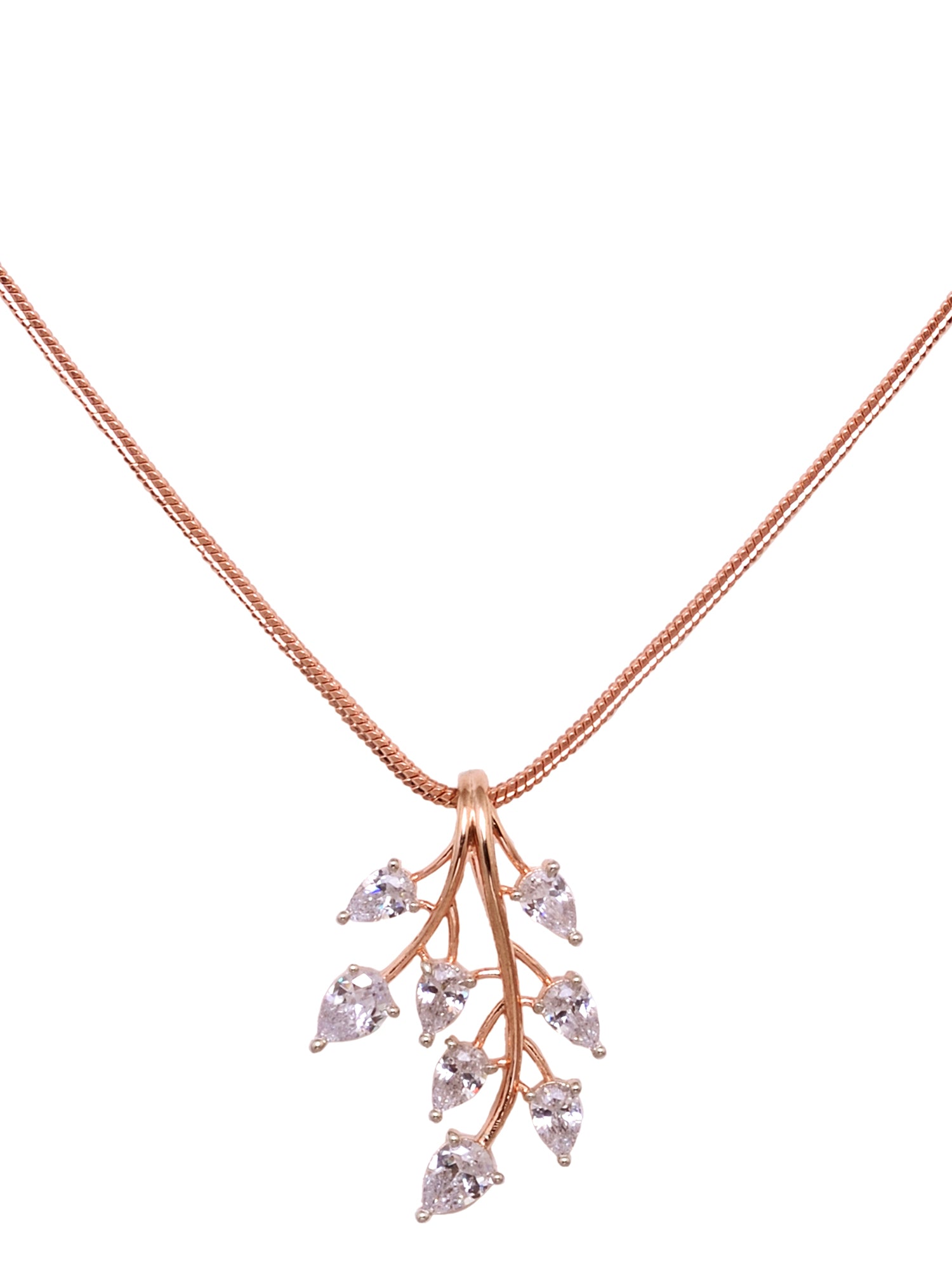 Rose Gold Plated White AD Studded Leaf Design Locket Jewellery Set, zaveri pearls, sale price rs, sale price, sale gold plated, sale gold, sale, rubans, ring, regular price, priyassi jeweller