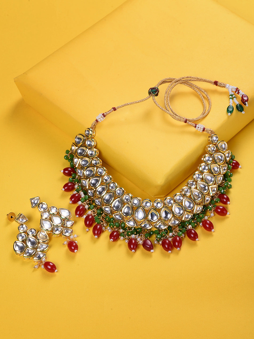 Gold Toned Kundan studded Red & Green Bead studded Handcrafted Jewellery Set, zaveri pearls, sale price rs, sale price, sale gold plated, sale gold, sale, rubans, ring, regular price, priyass