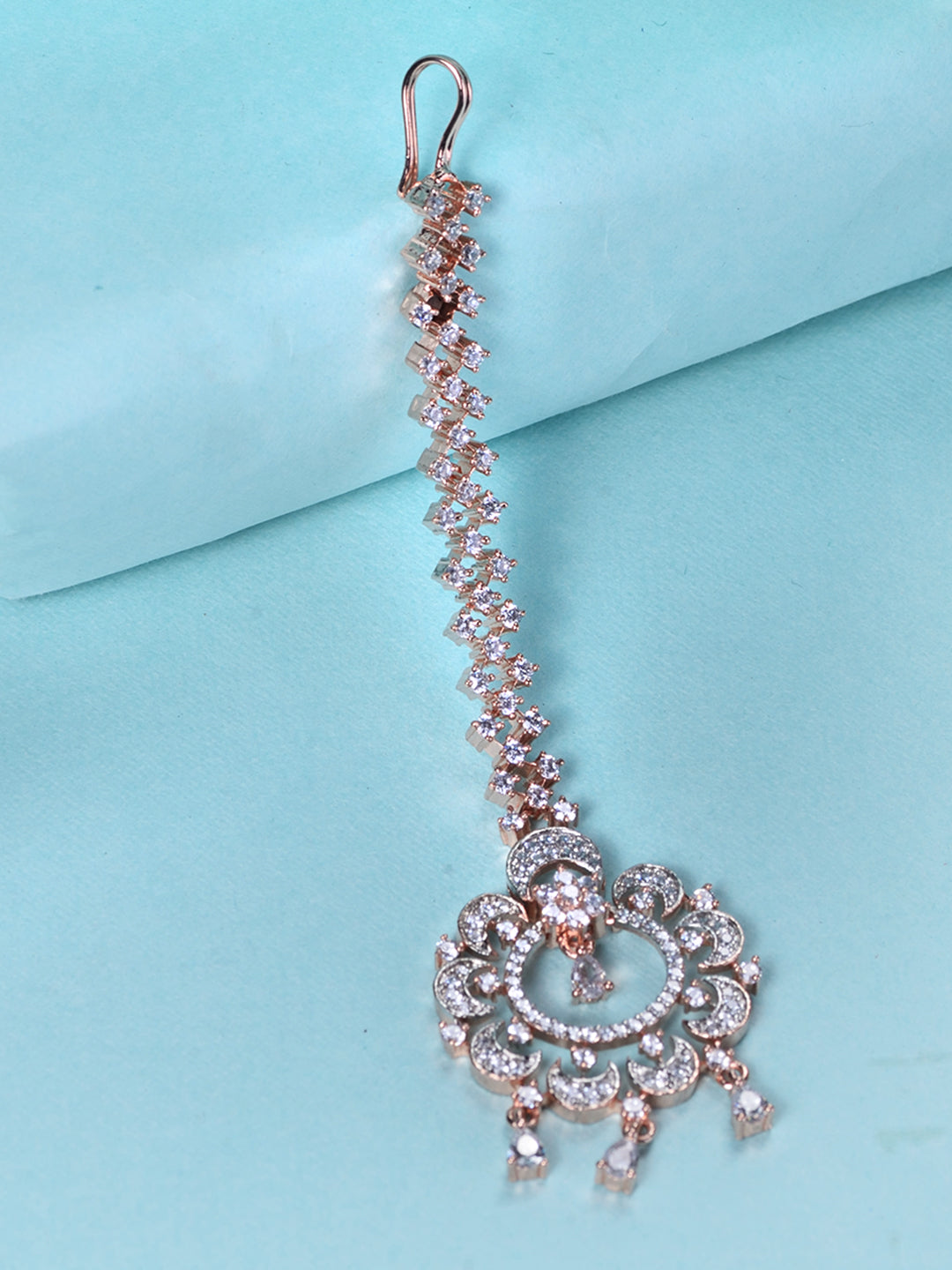 Rose Gold Plated AD EncrustedFloral Handcrafted Maangtika, zaveri pearls, sale price rs, sale price, sale gold plated, sale gold, sale, rubans, ring, regular price, priyassi jewellery, kushal