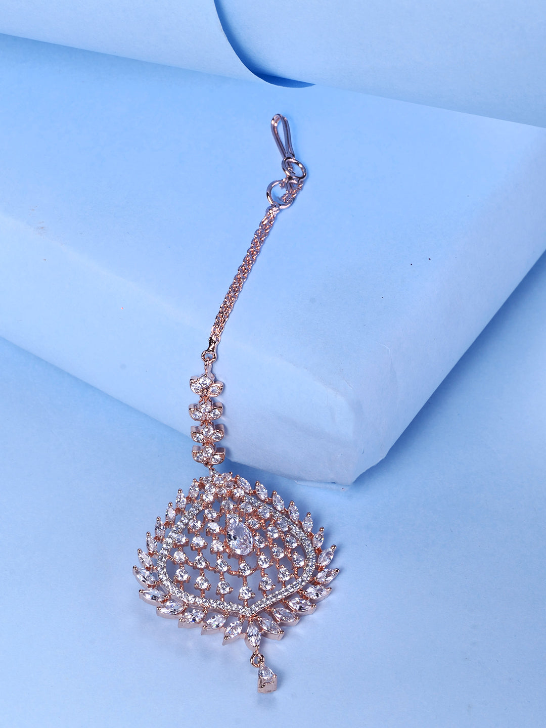 Rose Gold Toned AD Studded Handcrafted Statement Bridal Maangtika, zaveri pearls, sale price rs, sale price, sale gold plated, sale gold, sale, rubans, ring, regular price, priyassi jewellery