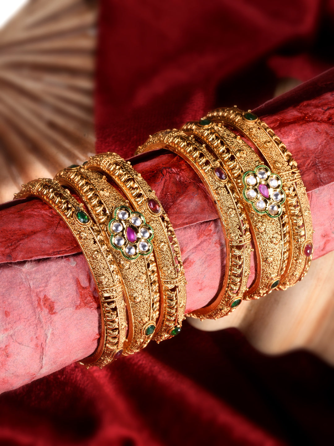 Set Of 6 Panchi Gold Plated Floral Panchi Kundan Studded Designer Bangles, zaveri pearls, sale price rs, sale price, sale gold plated, sale gold, sale, rubans, ring, regular price, priyassi j