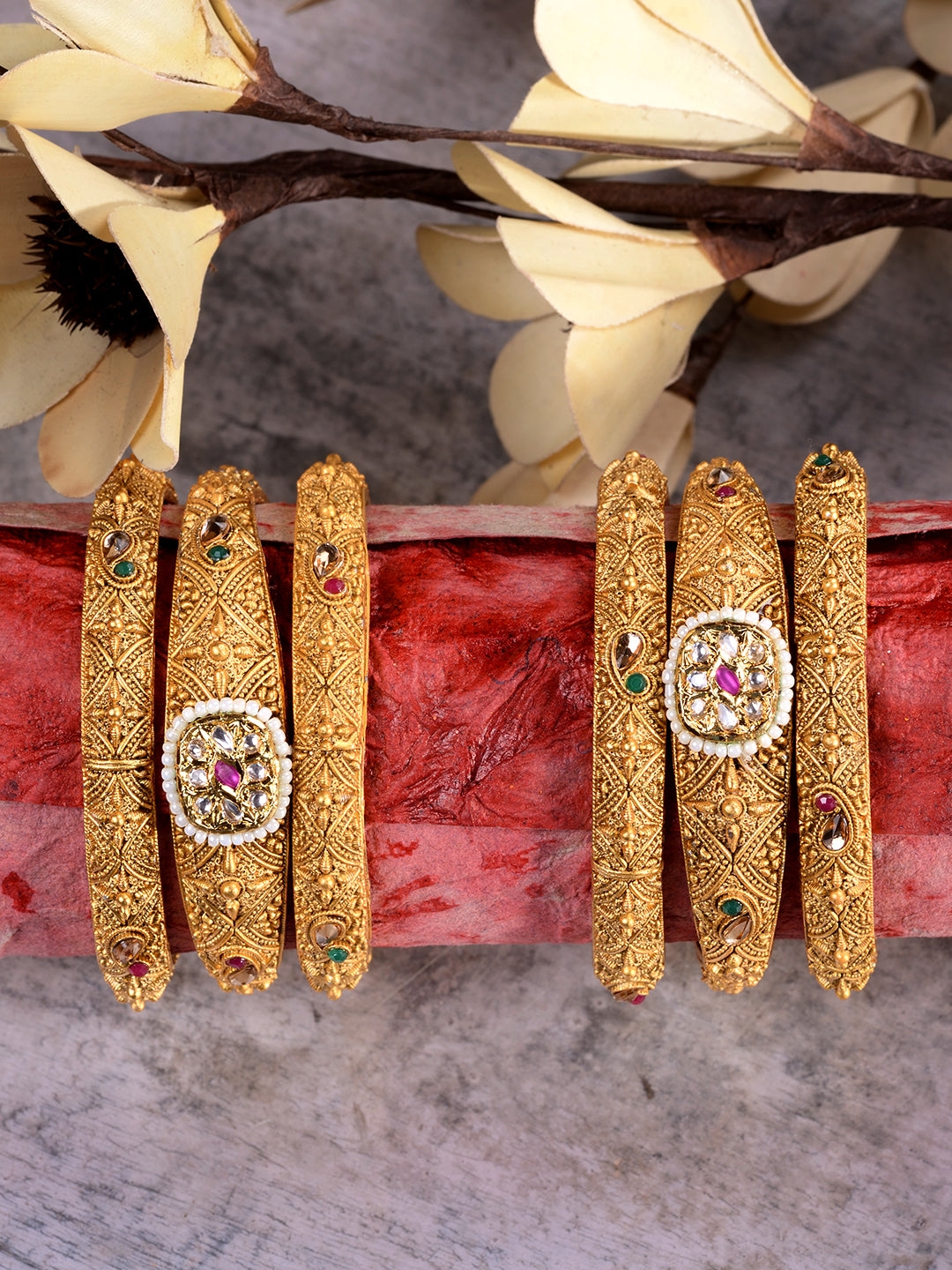 Set Of 6 Gold Plated Panchi Kundan Studded Bridal Bangles, zaveri pearls, sale price rs, sale price, sale gold plated, sale gold, sale, rubans, ring, regular price, priyassi jewellery, kushal
