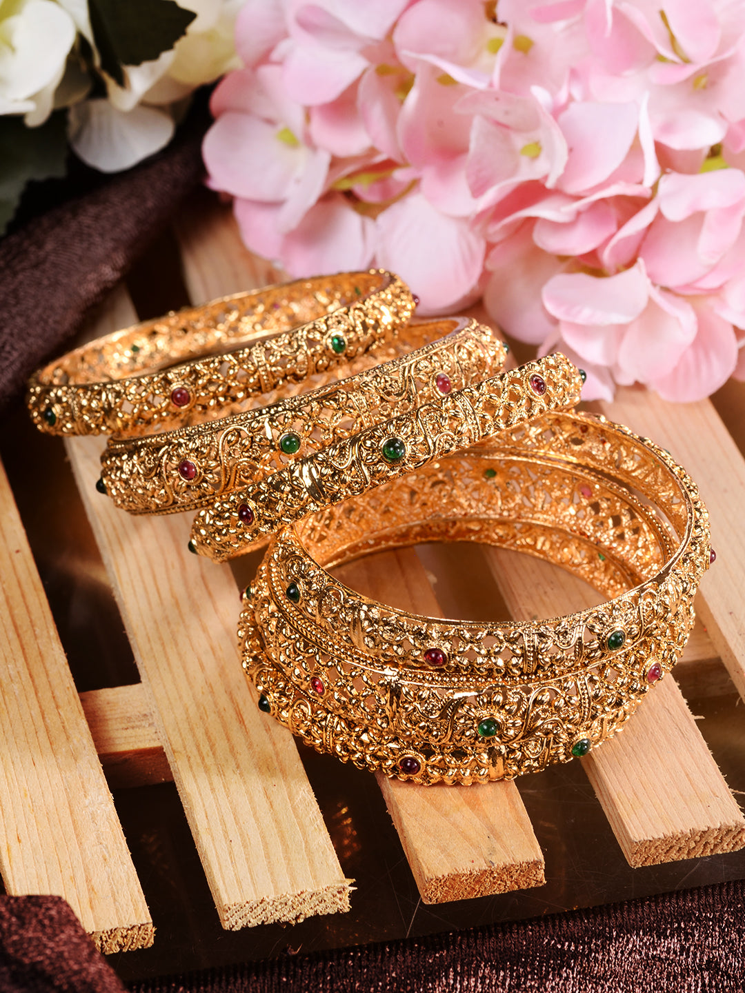 Set of 6 Gold Plated Stone Studded Filigree Bridal Bangles, zaveri pearls, sale price rs, sale price, sale gold plated, sale gold, sale, rubans, ring, regular price, priyassi jewellery, kusha