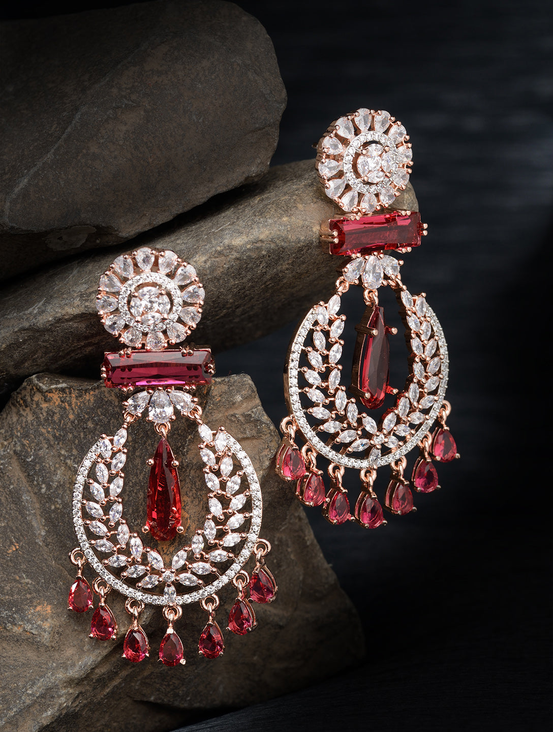 Rose Gold Plated Ruby AD studded Drop Earrings, zaveri pearls, sale price rs, sale price, sale gold plated, sale gold, sale, rubans, ring, regular price, priyassi jewellery, kushal's - Saraf 