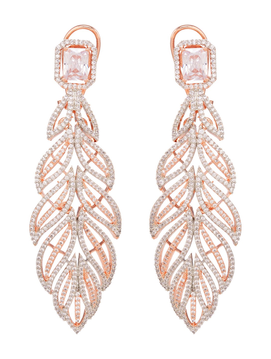 Rose Gold plated Leaf Design AD studded Earrings, zaveri pearls, sale price rs, sale price, sale gold plated, sale gold, sale, rubans, ring, regular price, priyassi jewellery, kushal's - Sara
