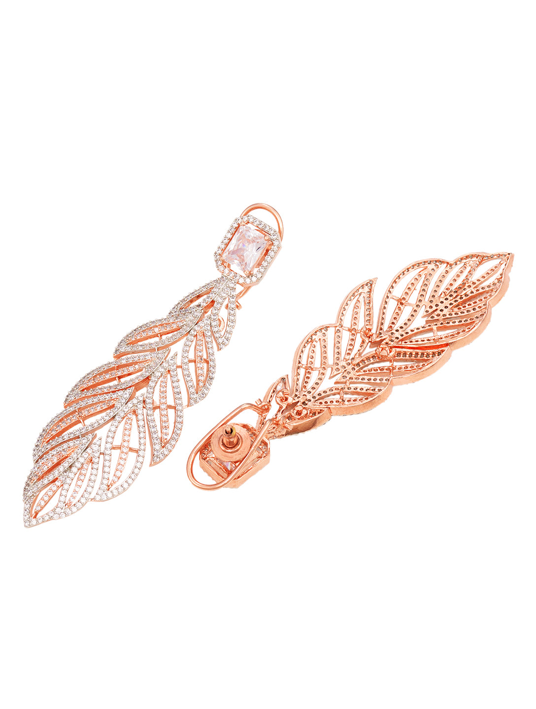 Rose Gold plated Leaf Design AD studded Earrings, zaveri pearls, sale price rs, sale price, sale gold plated, sale gold, sale, rubans, ring, regular price, priyassi jewellery, kushal's - Sara