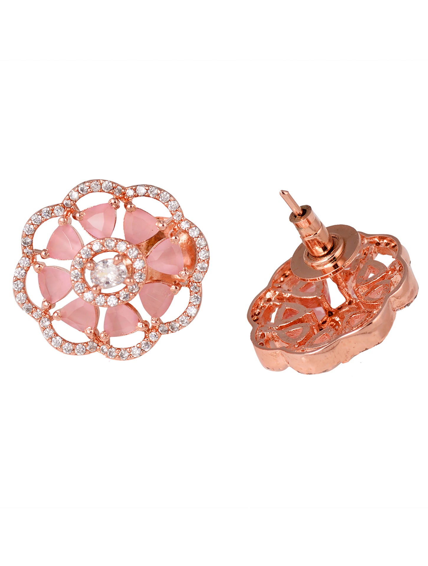 Handcrafted Floral Design Pastel pink studs Rose quartz small earrings Rose gold plated, zaveri pearls, sale price rs, sale price, sale gold plated, sale gold, sale, rubans, ring, regular pri