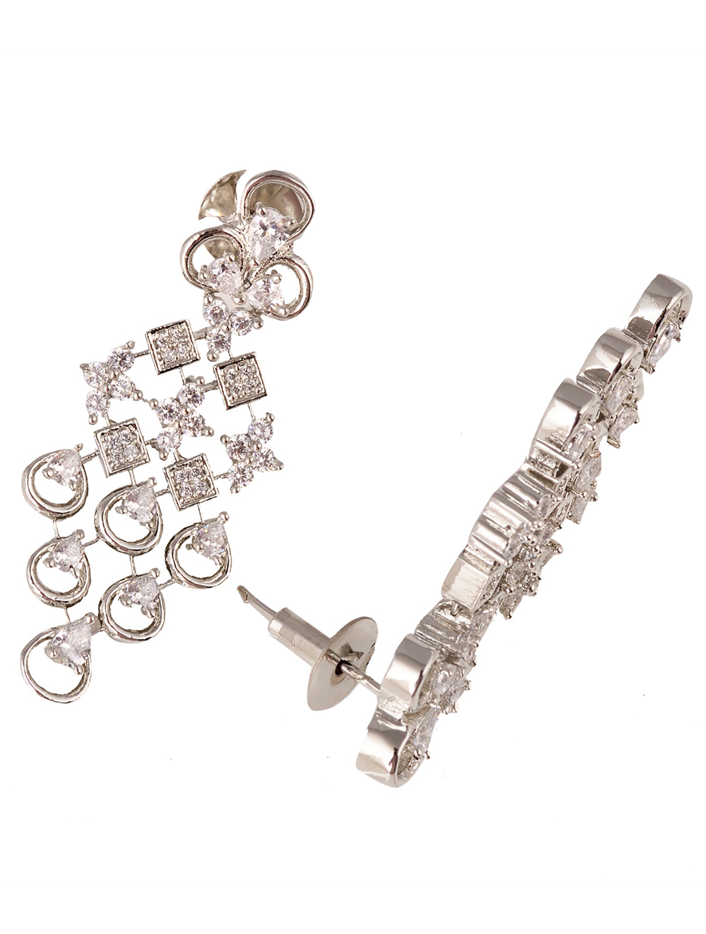 White Rhodium plated Unique Design AD studded Necklace Earrings Girls, zaveri pearls, sale price rs, sale price, sale gold plated, sale gold, sale, rubans, ring, regular price, priyassi jewel