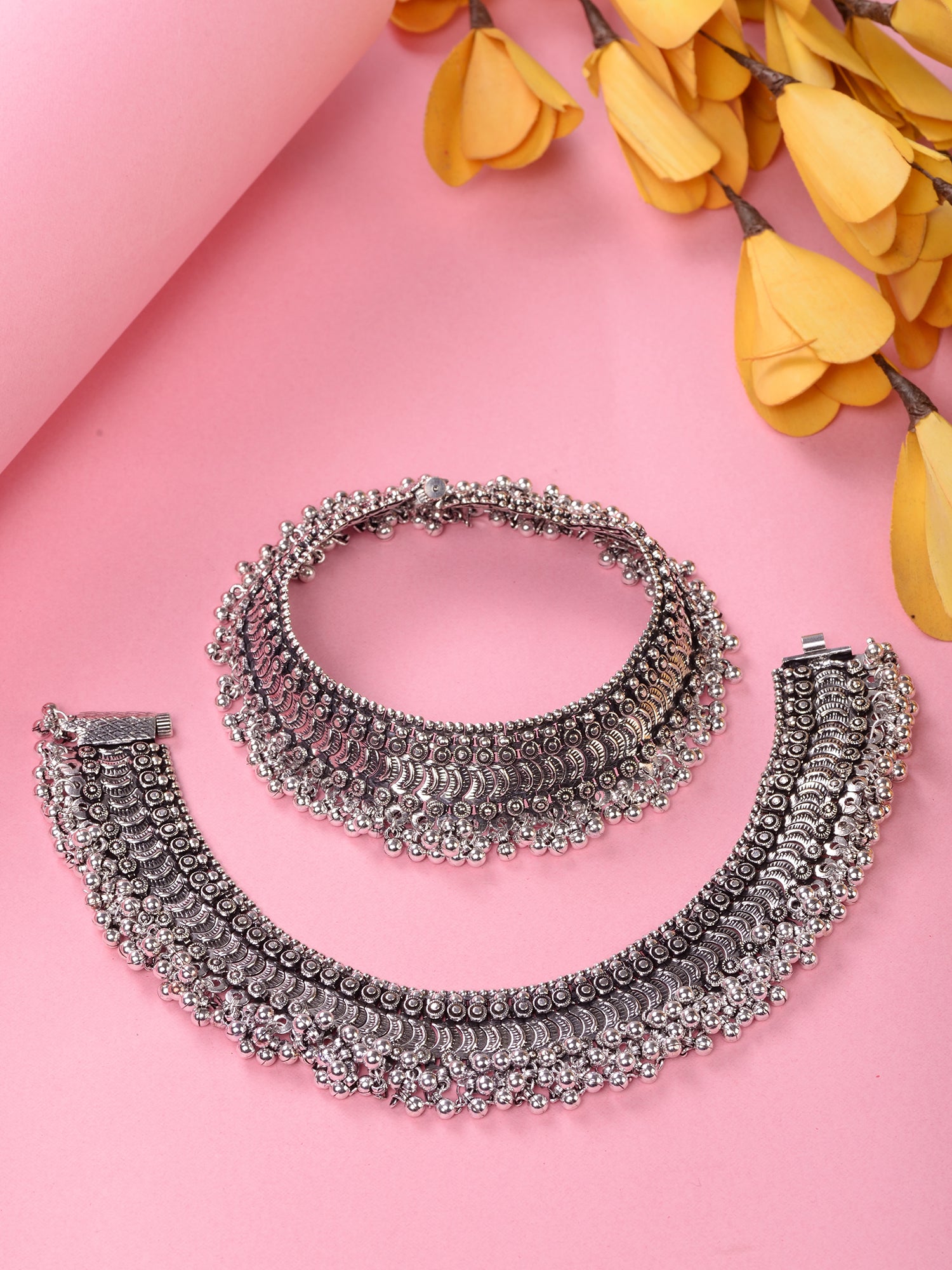 Set Of 2 Oxidised Silver Plated Payal Anklet, zaveri pearls, sale price rs, sale price, sale gold plated, sale gold, sale, rubans, ring, regular price, priyassi jewellery, kushal's - Saraf RS