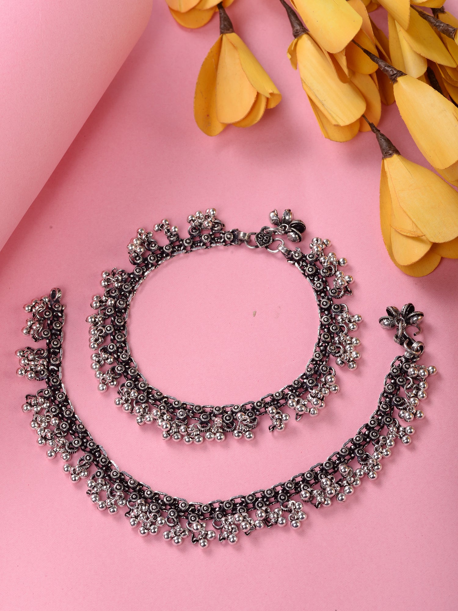 Set Of 2 Oxidised Silver Plated Payal Anklet, zaveri pearls, sale price rs, sale price, sale gold plated, sale gold, sale, rubans, ring, regular price, priyassi jewellery, kushal's - Saraf RS