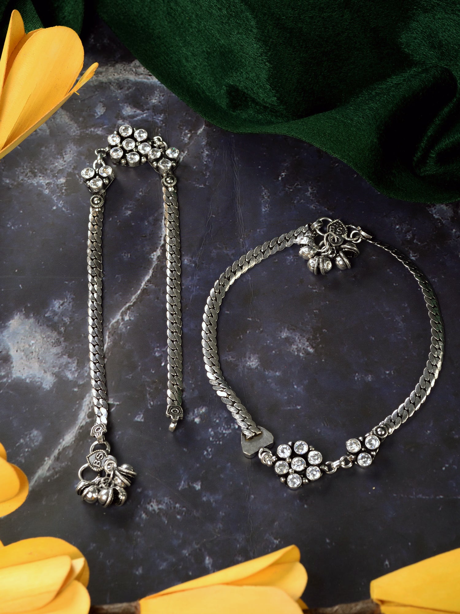 Set Of 2 Oxidised Silver Plated Payal Anklet, zaveri pearls, sale price rs, sale price, sale gold plated, sale gold, sale, rubans, ring, regular price, priyassi jewellery, kushal's - Saraf RS