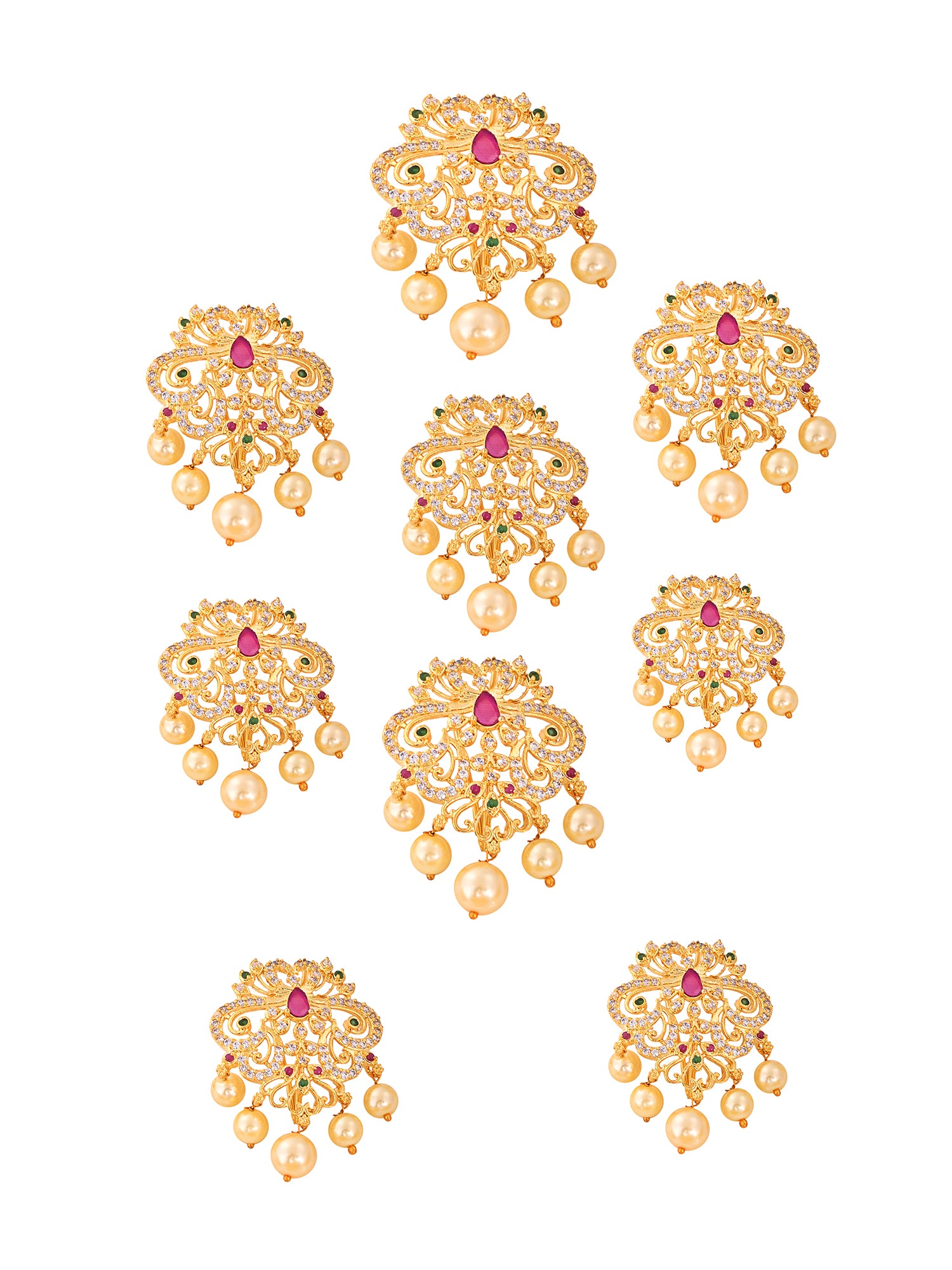 Set Of 9 Gold Toned Red AD Pearl Beads Chotis, zaveri pearls, sale price rs, sale price, sale gold plated, sale gold, sale, rubans, ring, regular price, priyassi jewellery, kushal's - Saraf R