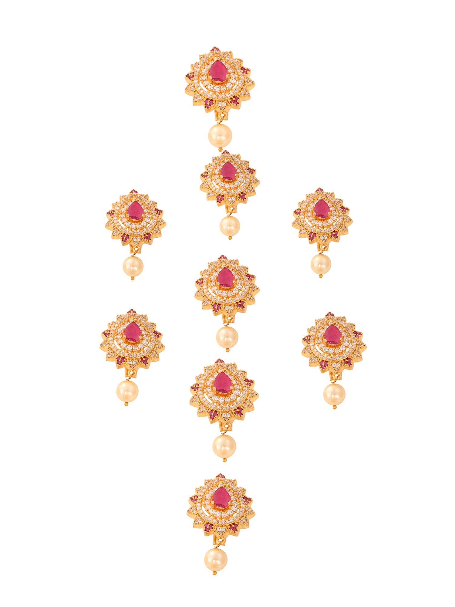 Set of 9 Gold Toned Red AD Beads Chotis, zaveri pearls, sale price rs, sale price, sale gold plated, sale gold, sale, rubans, ring, regular price, priyassi jewellery, kushal's - Saraf RS Jewe