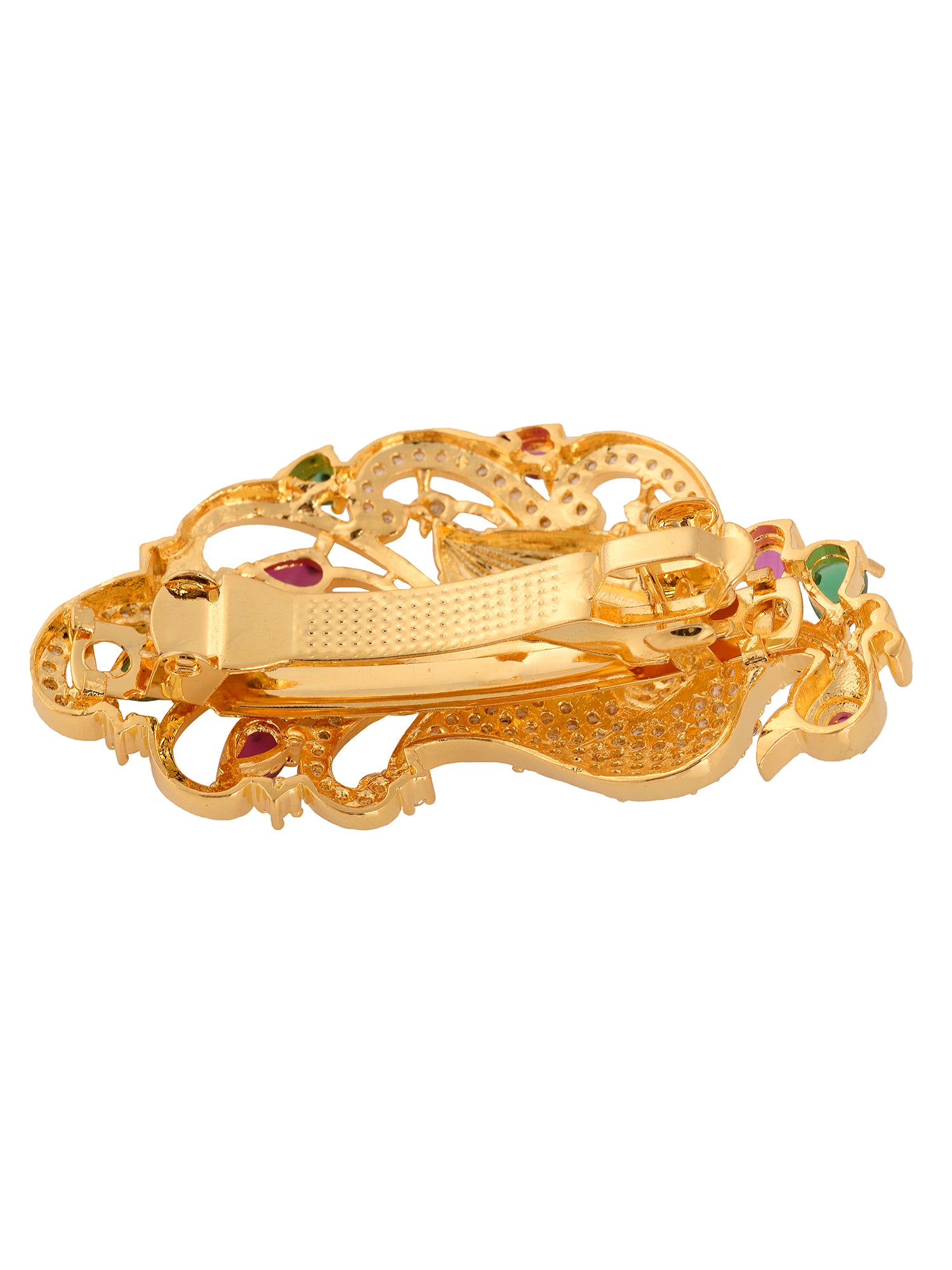 Gold Plated Red & Green Peacock Hair Claw Clip, zaveri pearls, sale price rs, sale price, sale gold plated, sale gold, sale, rubans, ring, regular price, priyassi jewellery, kushal's - Saraf 