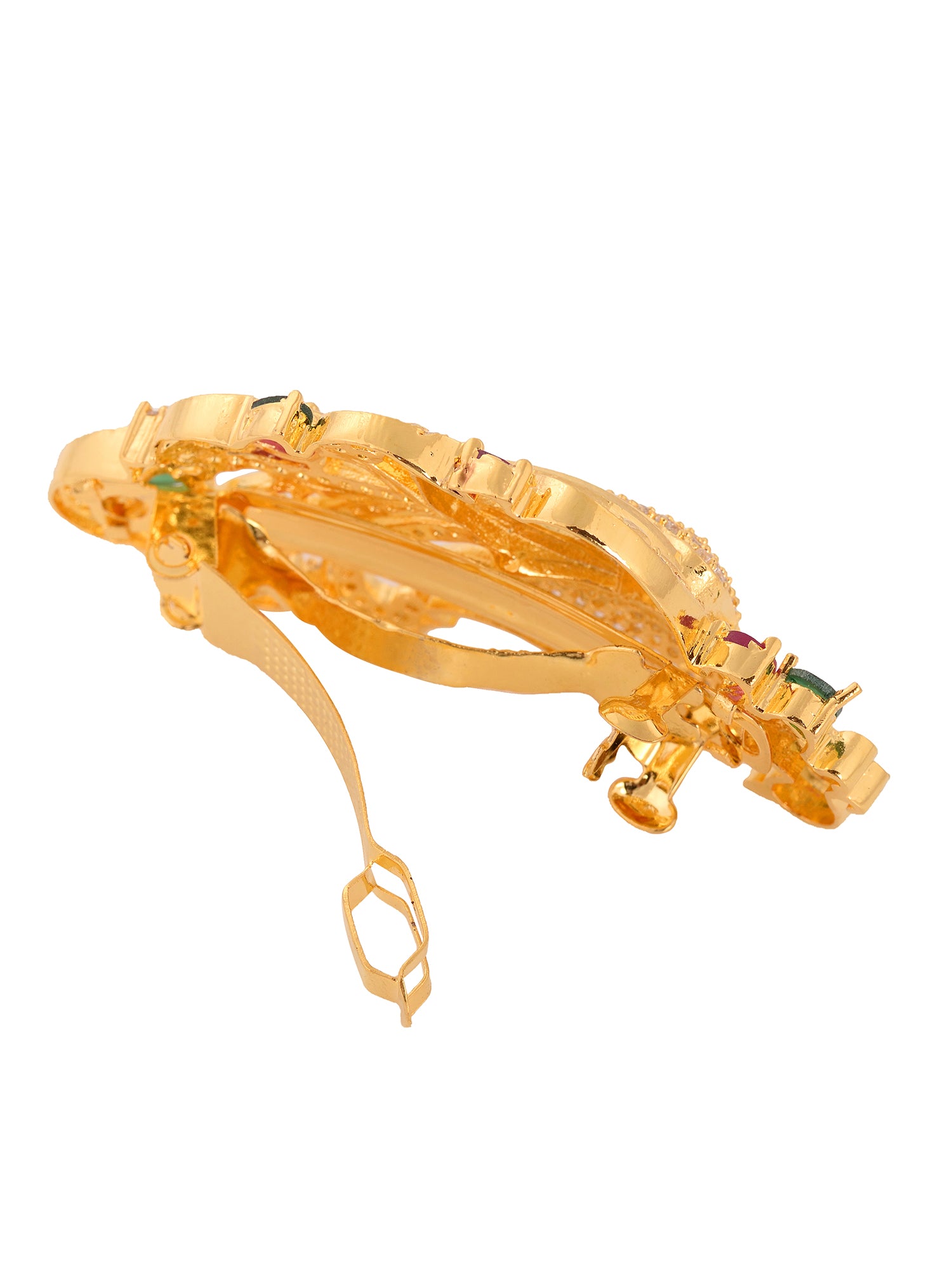 Gold Plated Red & Green Peacock Hair Claw Clip, zaveri pearls, sale price rs, sale price, sale gold plated, sale gold, sale, rubans, ring, regular price, priyassi jewellery, kushal's - Saraf 