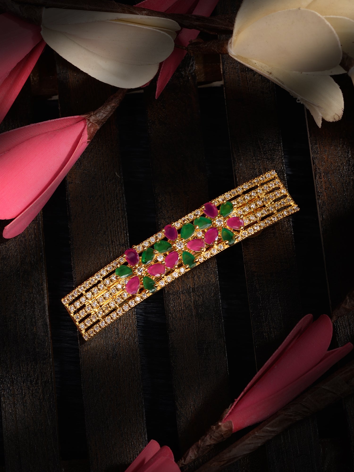 Gold Plated Temple French Barrette Hair Clip, zaveri pearls, sale price rs, sale price, sale gold plated, sale gold, sale, rubans, ring, regular price, priyassi jewellery, kushal's - Saraf RS