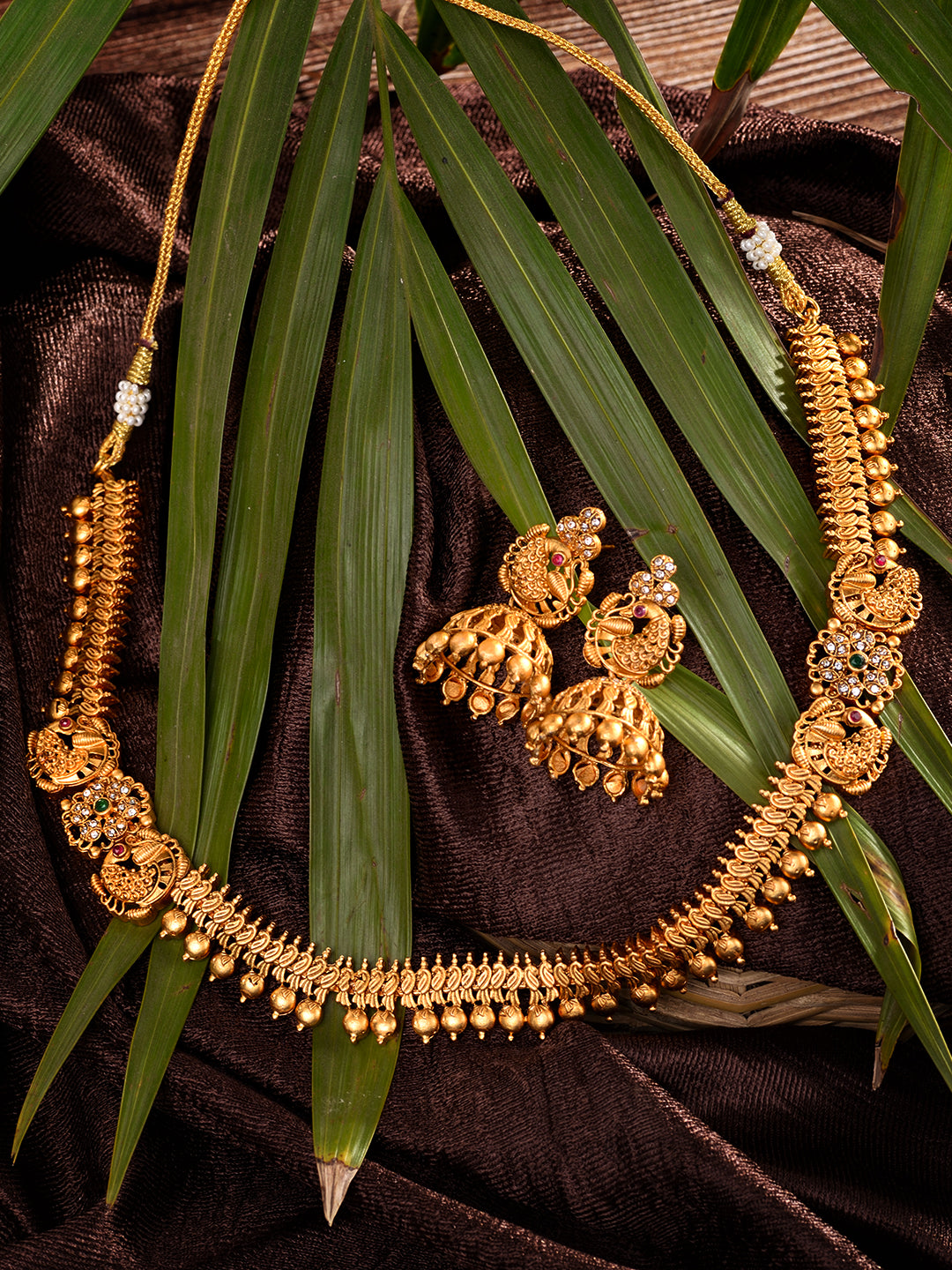 Gold Plated stone studded Peacock Temple Jewellery Set Jhumki Earrings, zaveri pearls, sale price rs, sale price, sale gold plated, sale gold, sale, rubans, ring, regular price, priyassi jewe