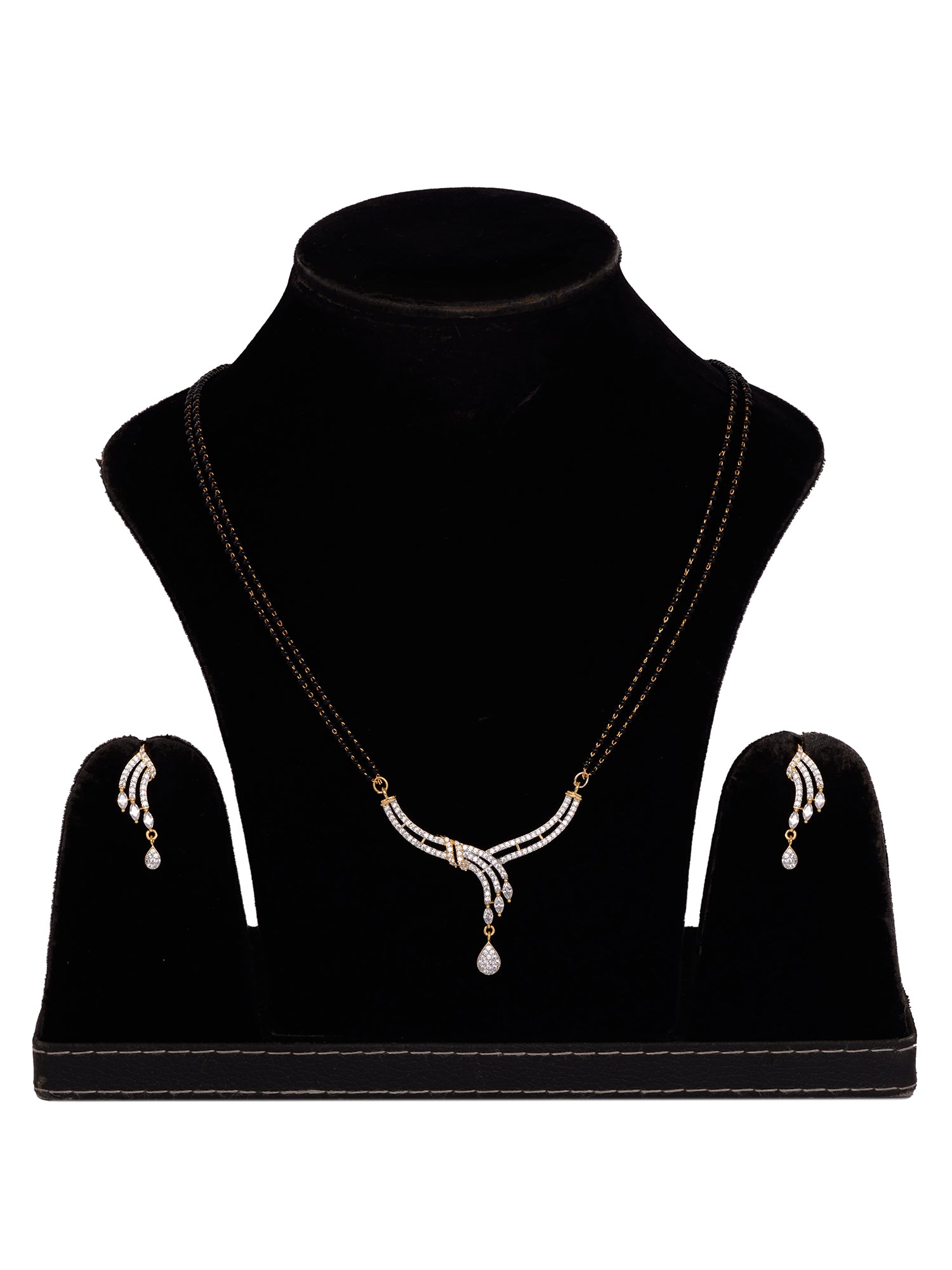 Gold Dual Toned White AD Studded Contemporary Mangalsutra Set, zaveri pearls, sale price rs, sale price, sale gold plated, sale gold, sale, rubans, ring, regular price, priyassi jewellery, ku