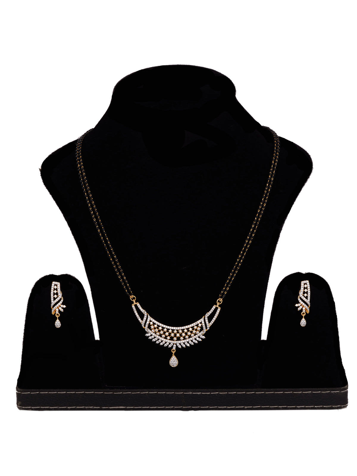 Gold Dual Toned White AD Studded Mangalsutra Jewellery Set