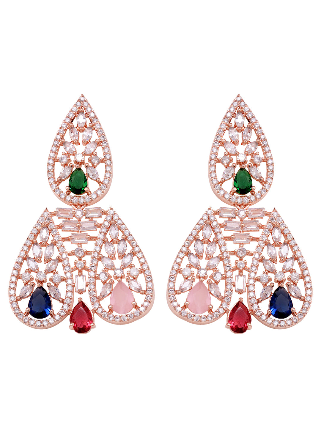 Rose Gold Plated Nav Ratna AD Studded Choker Jewellery Set, zaveri pearls, sale price rs, sale price, sale gold plated, sale gold, sale, rubans, ring, regular price, priyassi jewellery, kusha